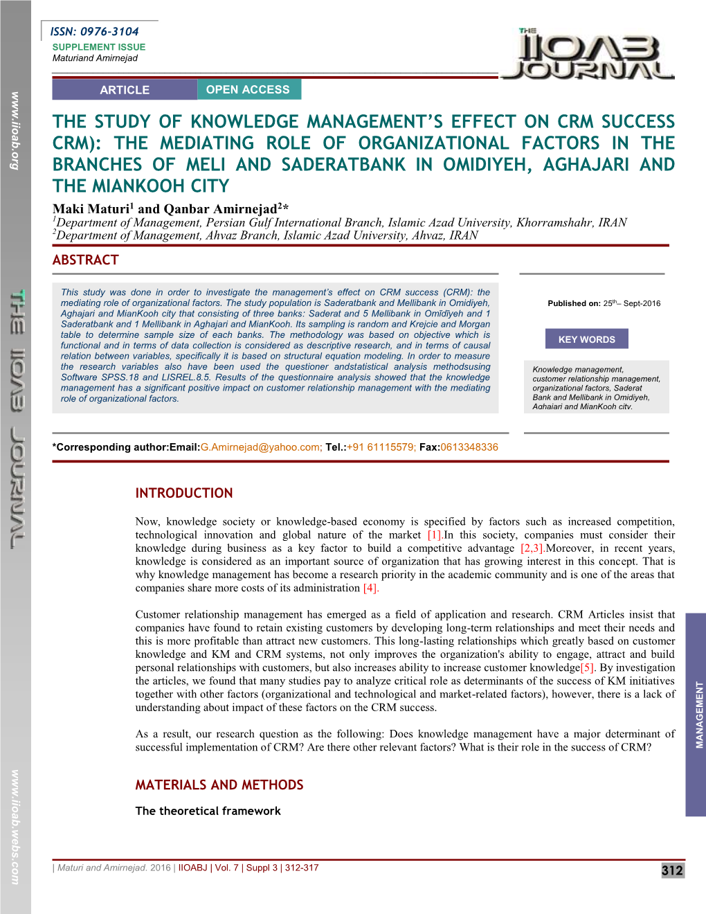 S Effect on Crm Success Crm): the Mediating Role of Organizational Factors in The