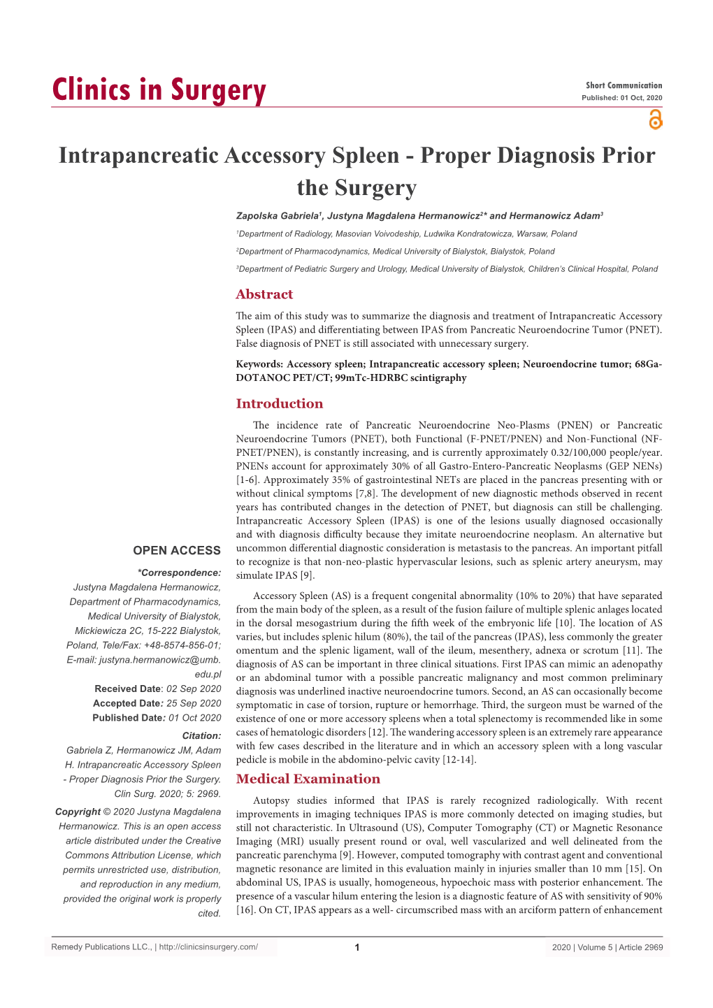 Intrapancreatic Accessory Spleen - Proper Diagnosis Prior the Surgery