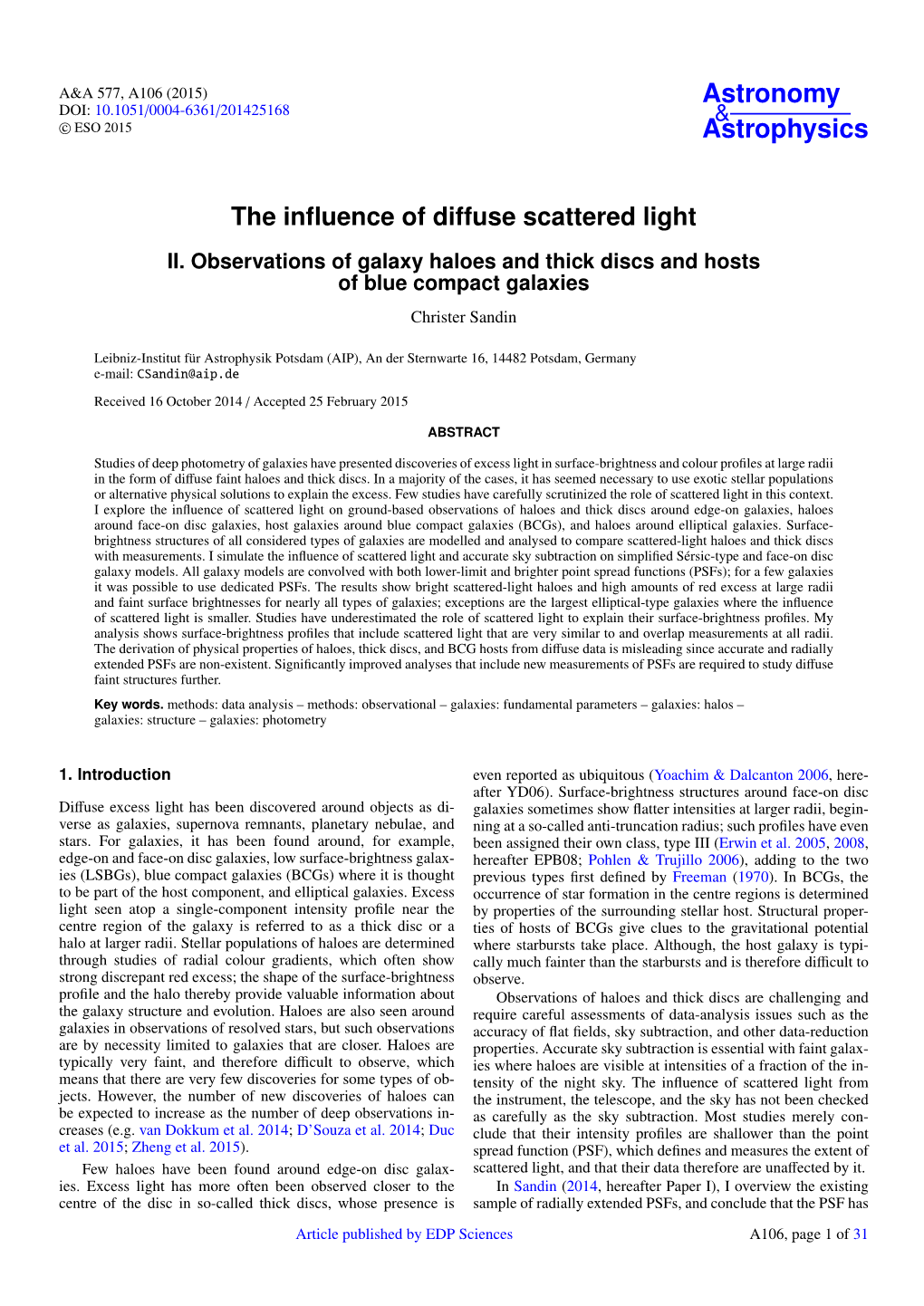 The Influence of Diffuse Scattered Light