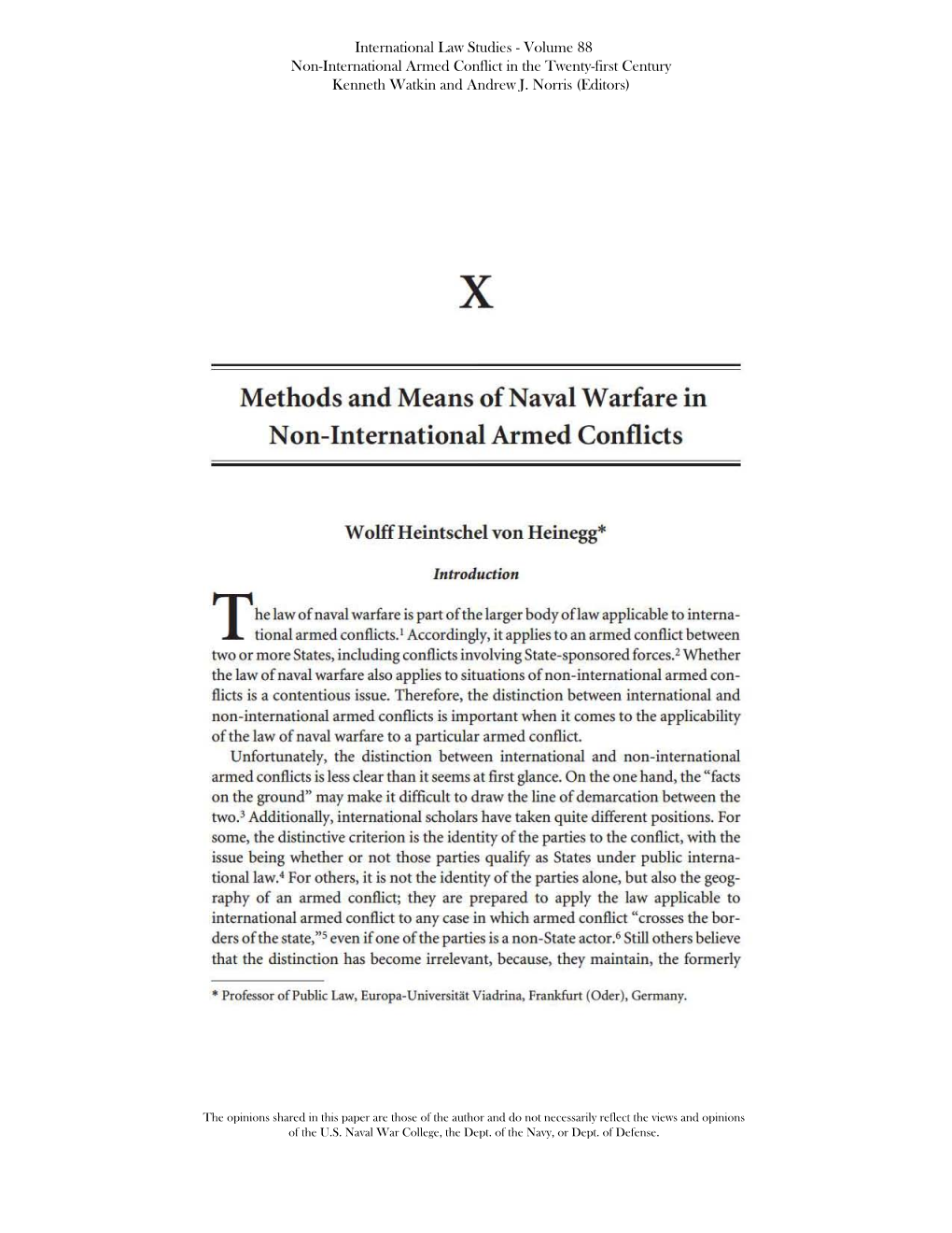 Methods and Means of Naval Warfare in Non-International Armed Conflicts