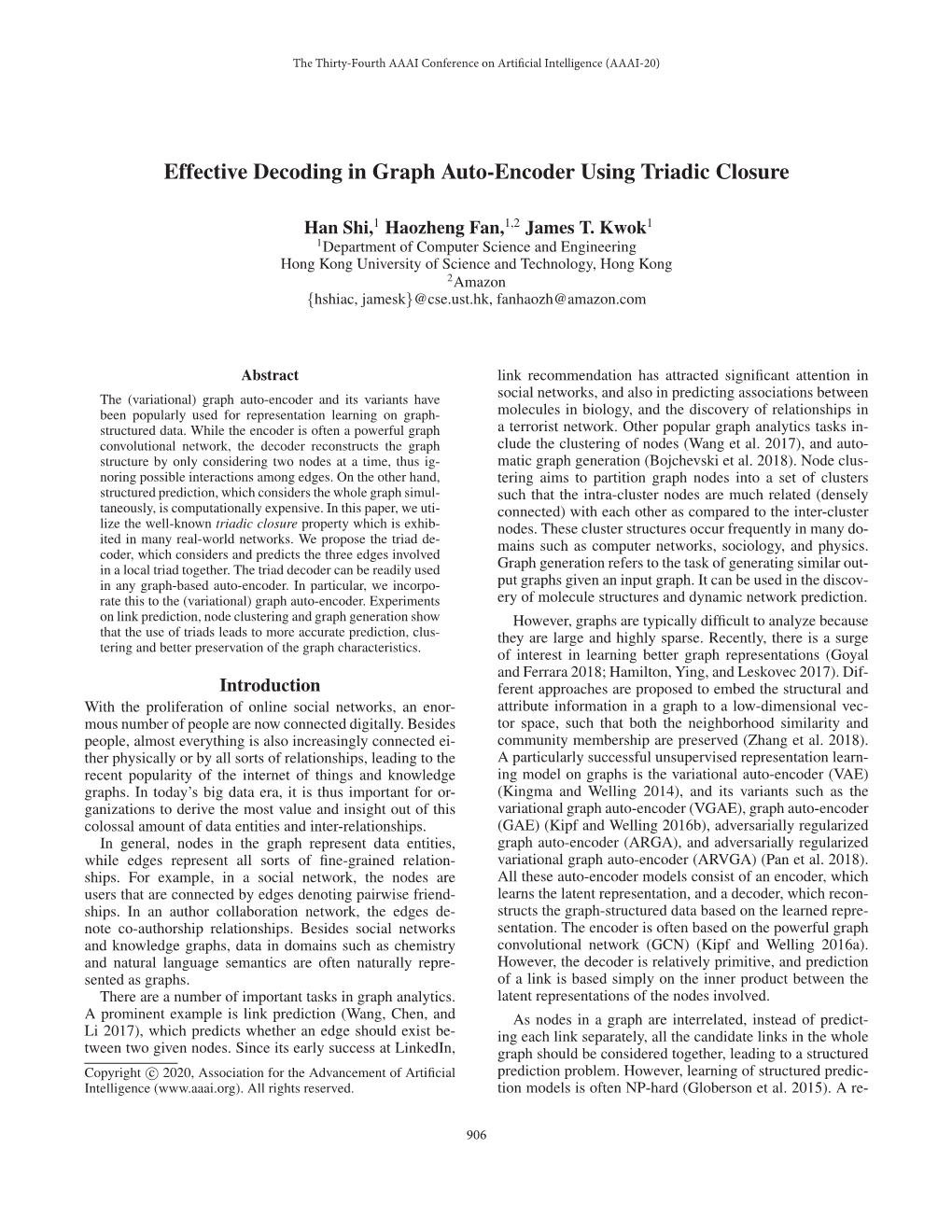 Effective Decoding in Graph Auto-Encoder Using Triadic Closure