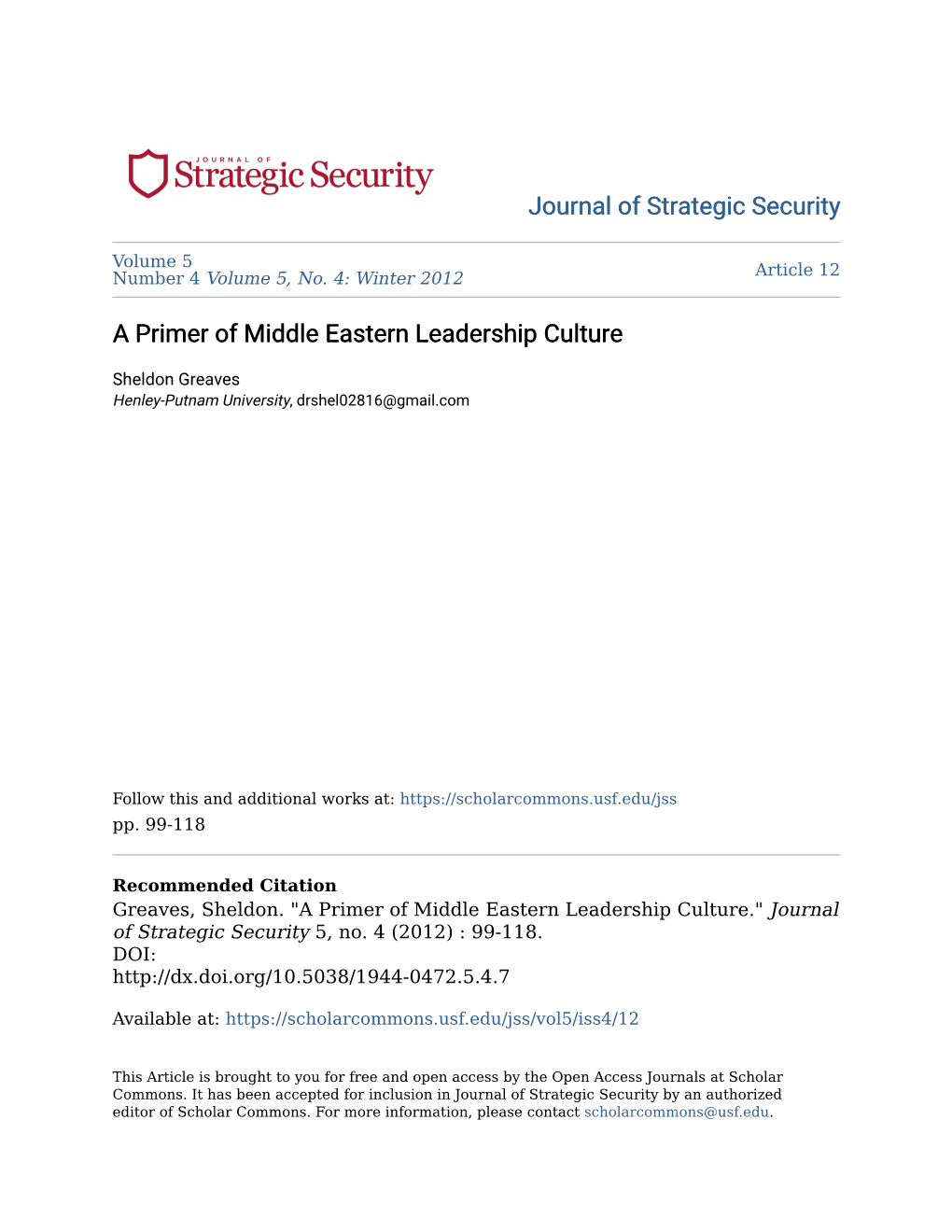 A Primer of Middle Eastern Leadership Culture