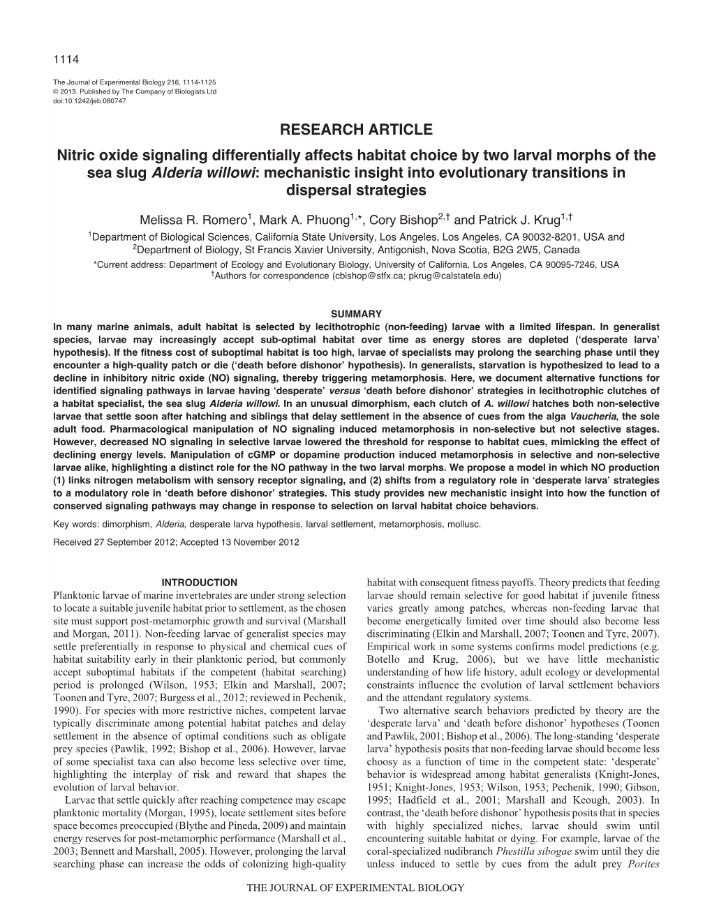 Nitric Oxide Signaling Differentially Affects Habitat Choice by Two Larval