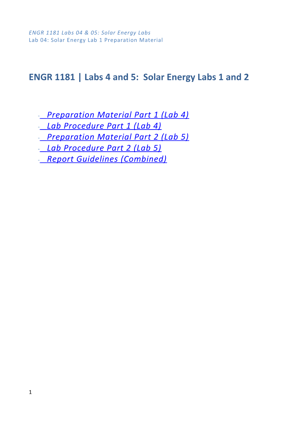 ENGR 1181 Labs 4 and 5: Solar Energy Labs 1 and 2