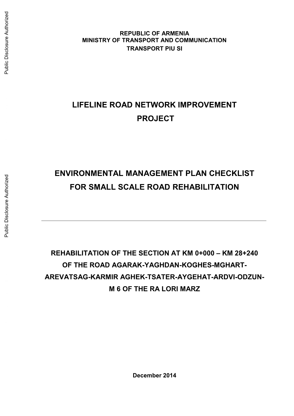 Lifeline Road Network Improvement Project