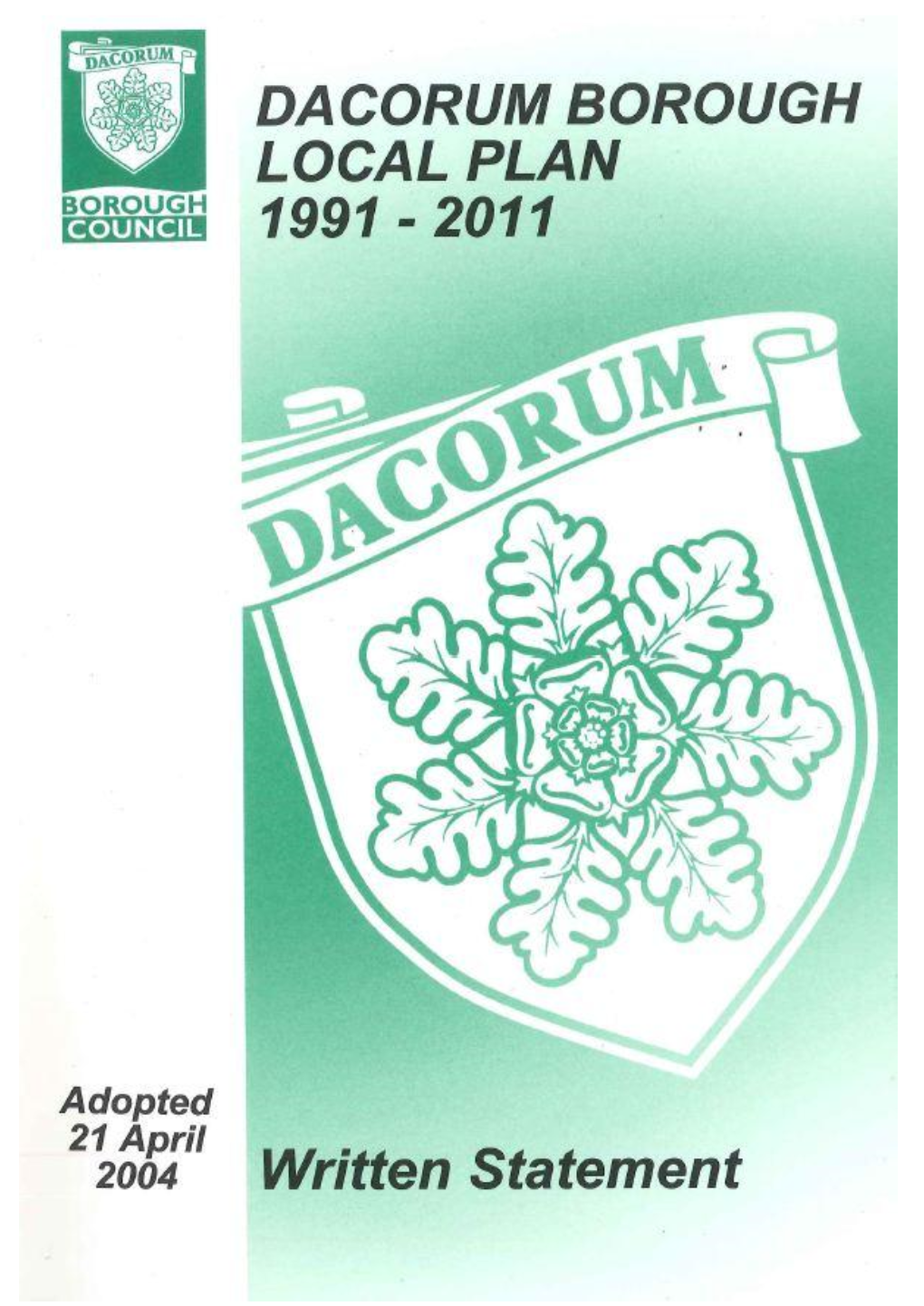 Dacorum Borough Local Plan (1991-2011) Written Statement Adopted 21