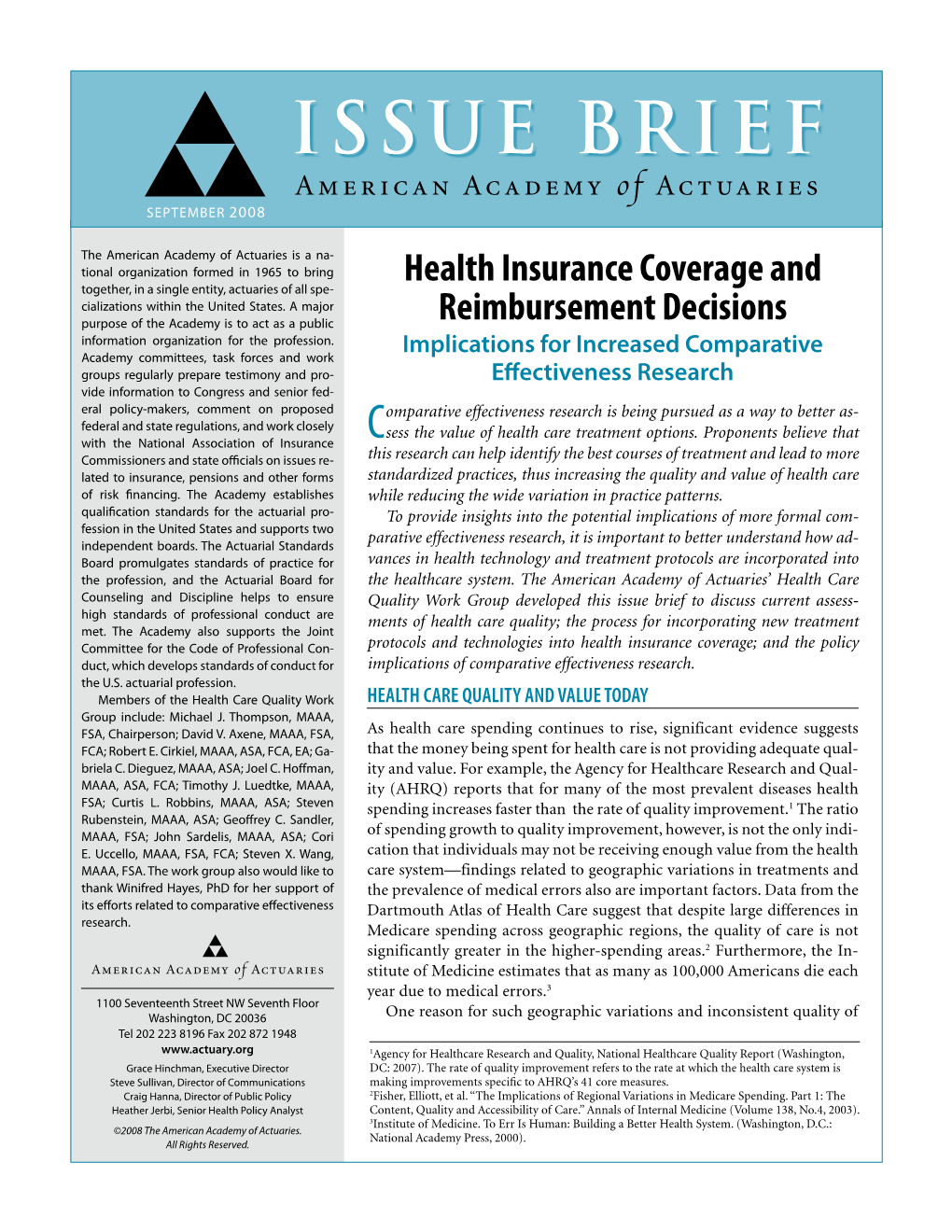 Health Insurance Coverage and Reimbursement Decisions