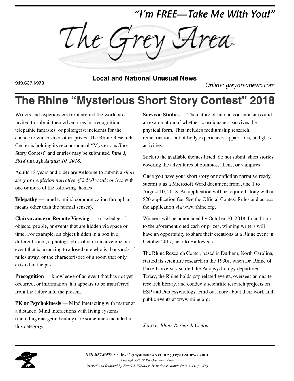 Handout 3. the Rhine Mysterious Short Story Contest 2018