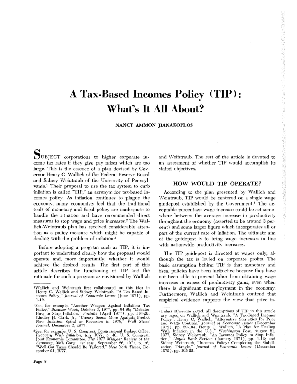 A Tax-Based Incomes Policy (TIP): What’S It All About?
