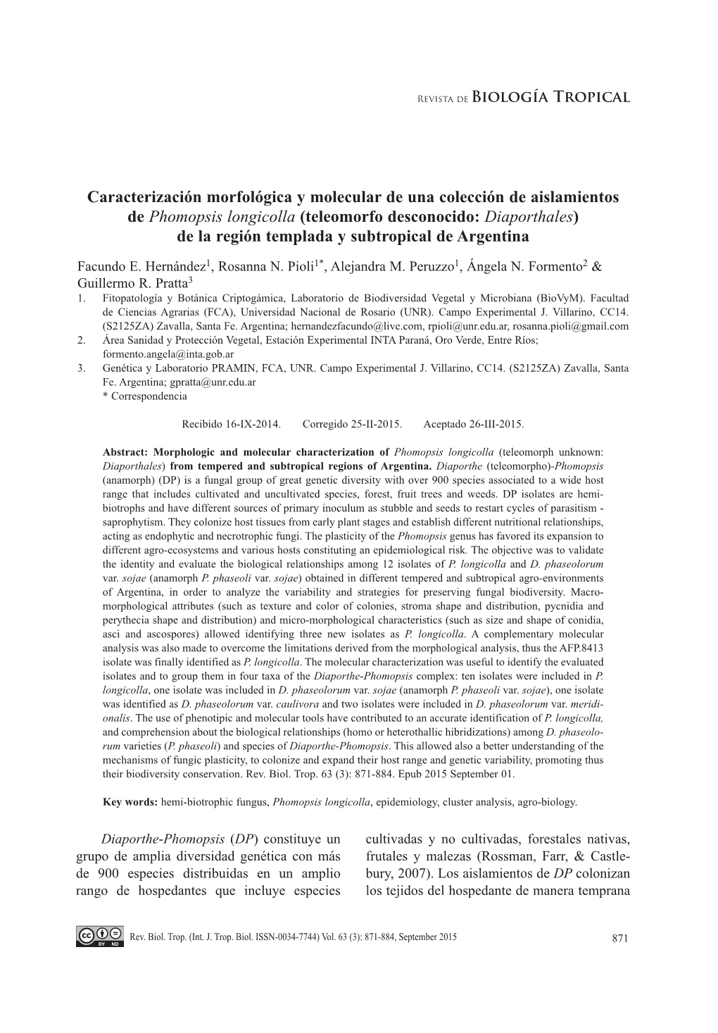 Caracterización Morfológica Y Molecular De Una