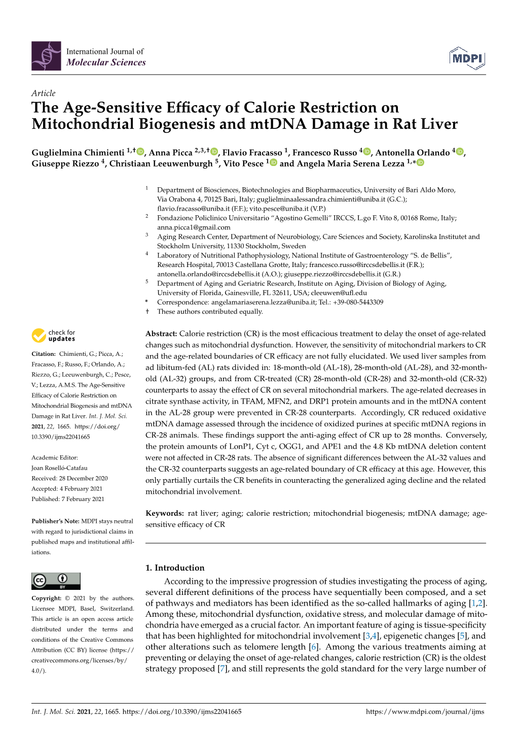 The Age-Sensitive Efficacy of Calorie Restriction on Mitochondrial