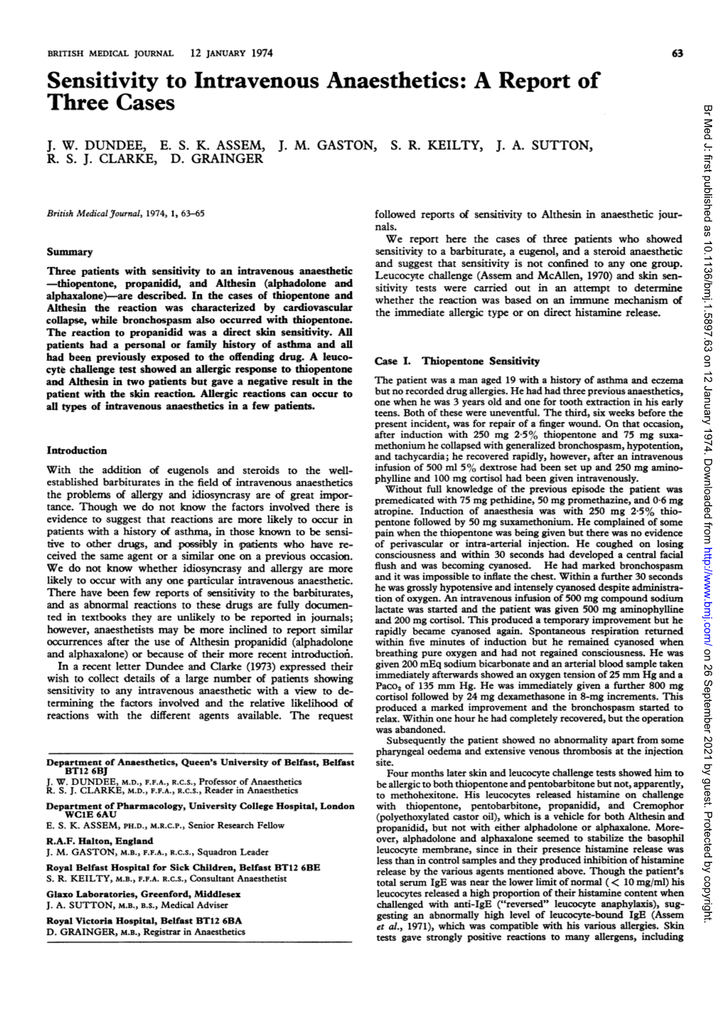 Three Cases Br Med J: First Published As 10.1136/Bmj.1.5897.63 on 12 January 1974