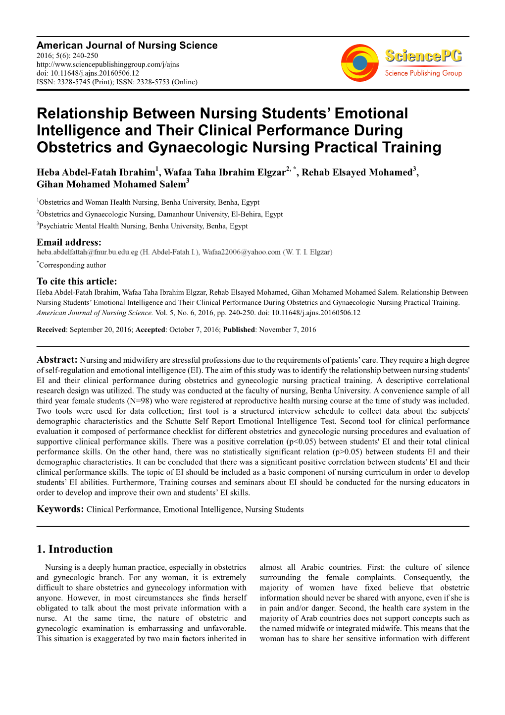 Relationship Between Nursing Students' Emotional Intelligence