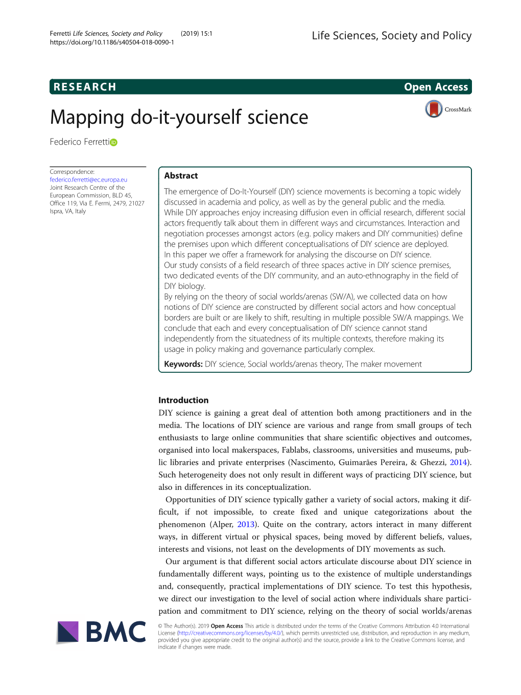 Mapping Do-It-Yourself Science Federico Ferretti