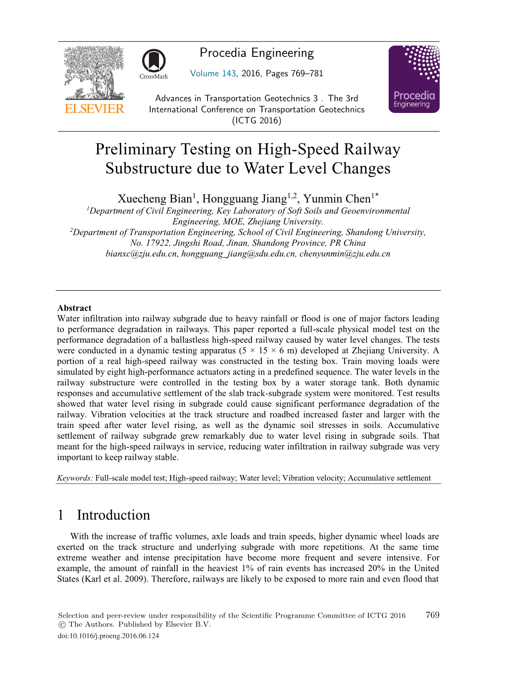 Preliminary Testing on High-Speed Railway Substructure Due to Water Level Changes