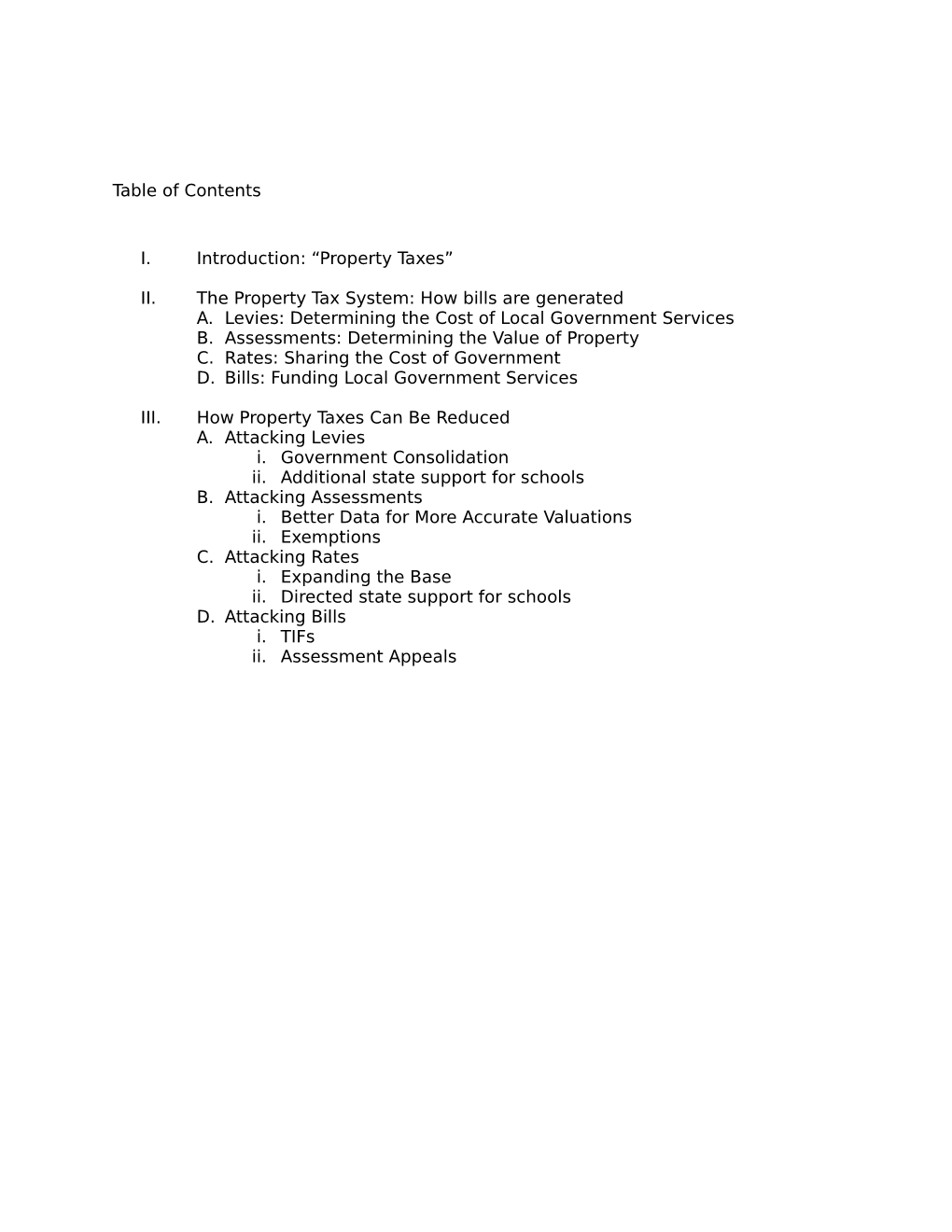 II. the Property Tax System: How Bills Are Generated A. Levies: Determining the Cost of Local Government Services B