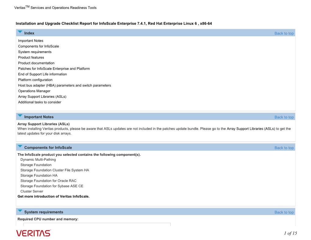 Installation and Upgrade General Checklist Report