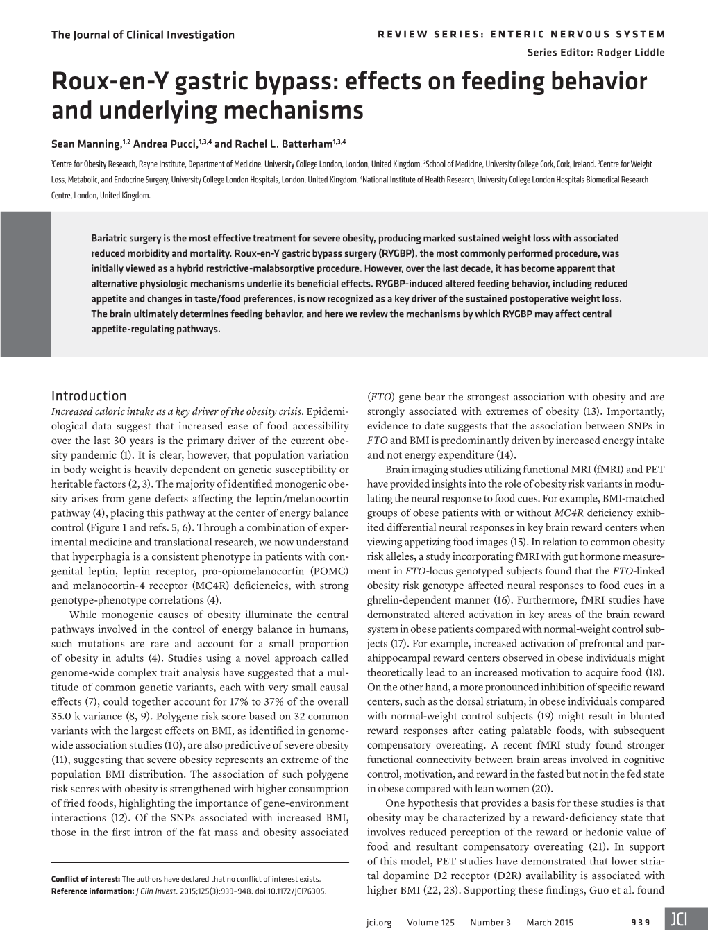 Roux-En-Y Gastric Bypass: Effects on Feeding Behavior and Underlying Mechanisms