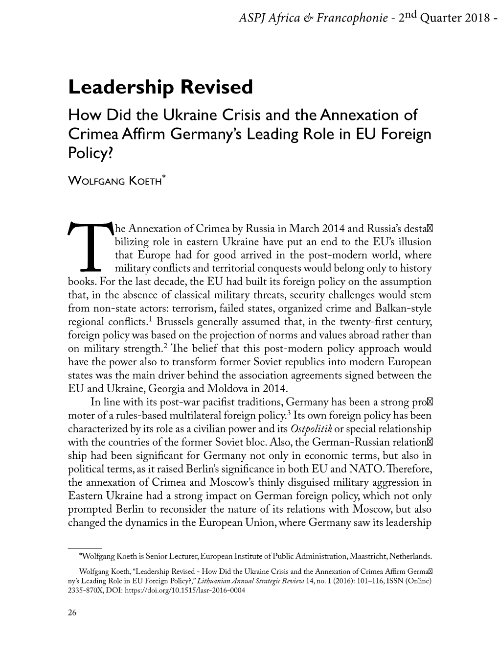 How Did the Ukraine Crisis and the Annexation of Crimea Affirm Germany’S Leading Role in EU Foreign Policy?