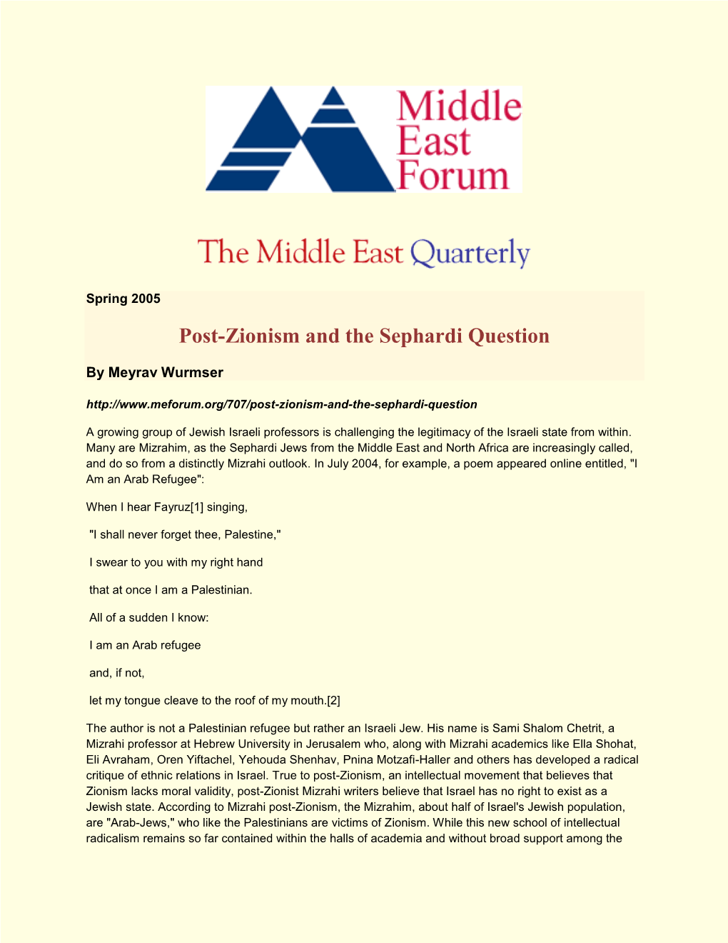 Post-Zionism and the Sephardi Question