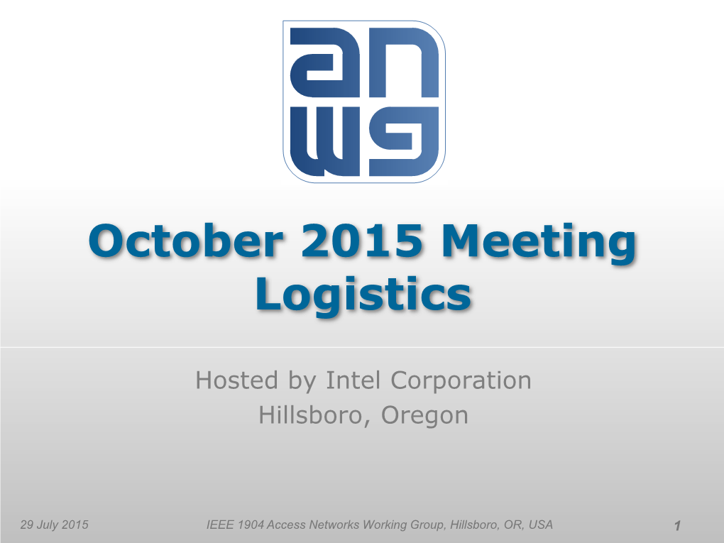 October 2015 Meeting Logistics