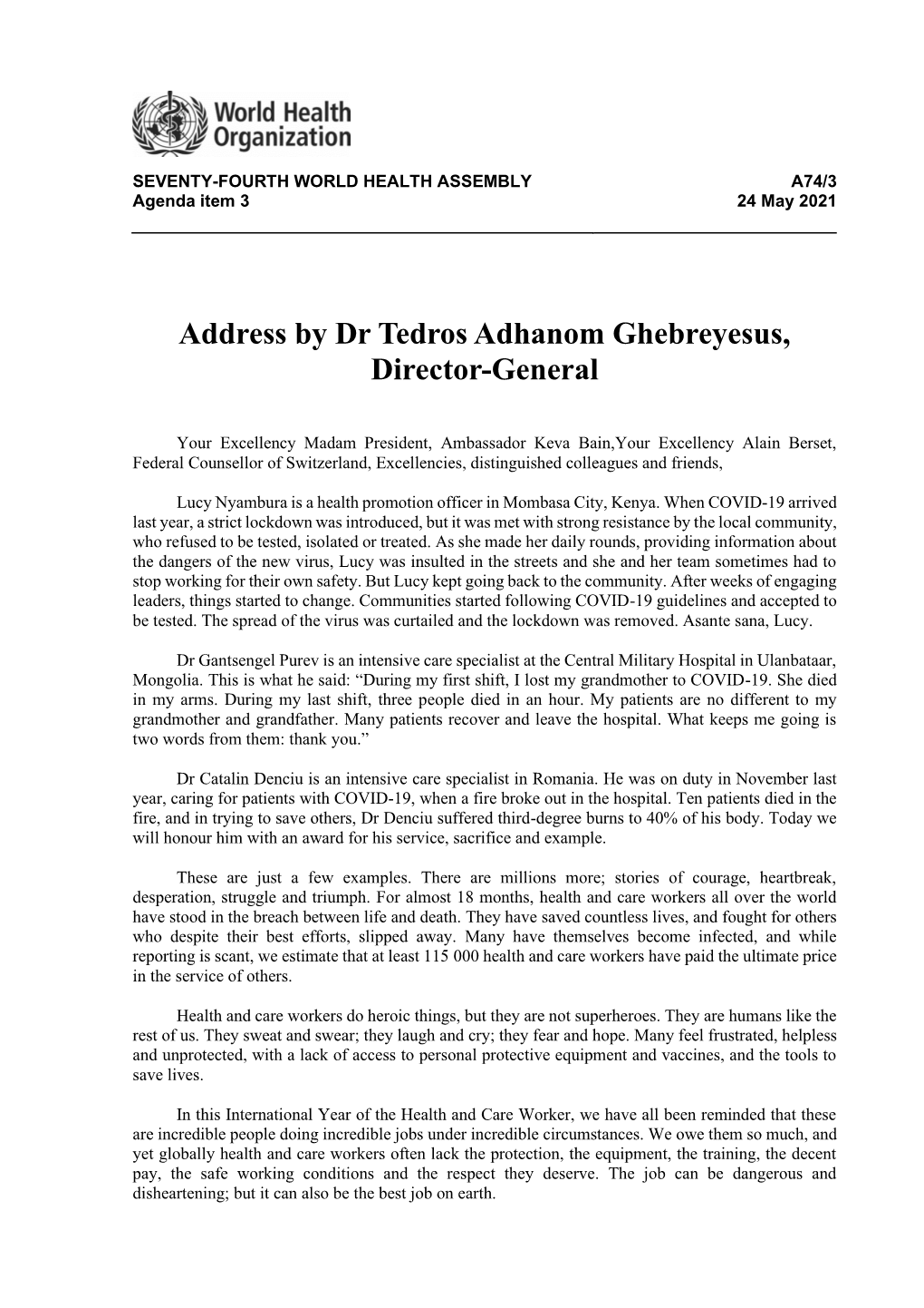 Address by Dr Tedros Adhanom Ghebreyesus, Director-General