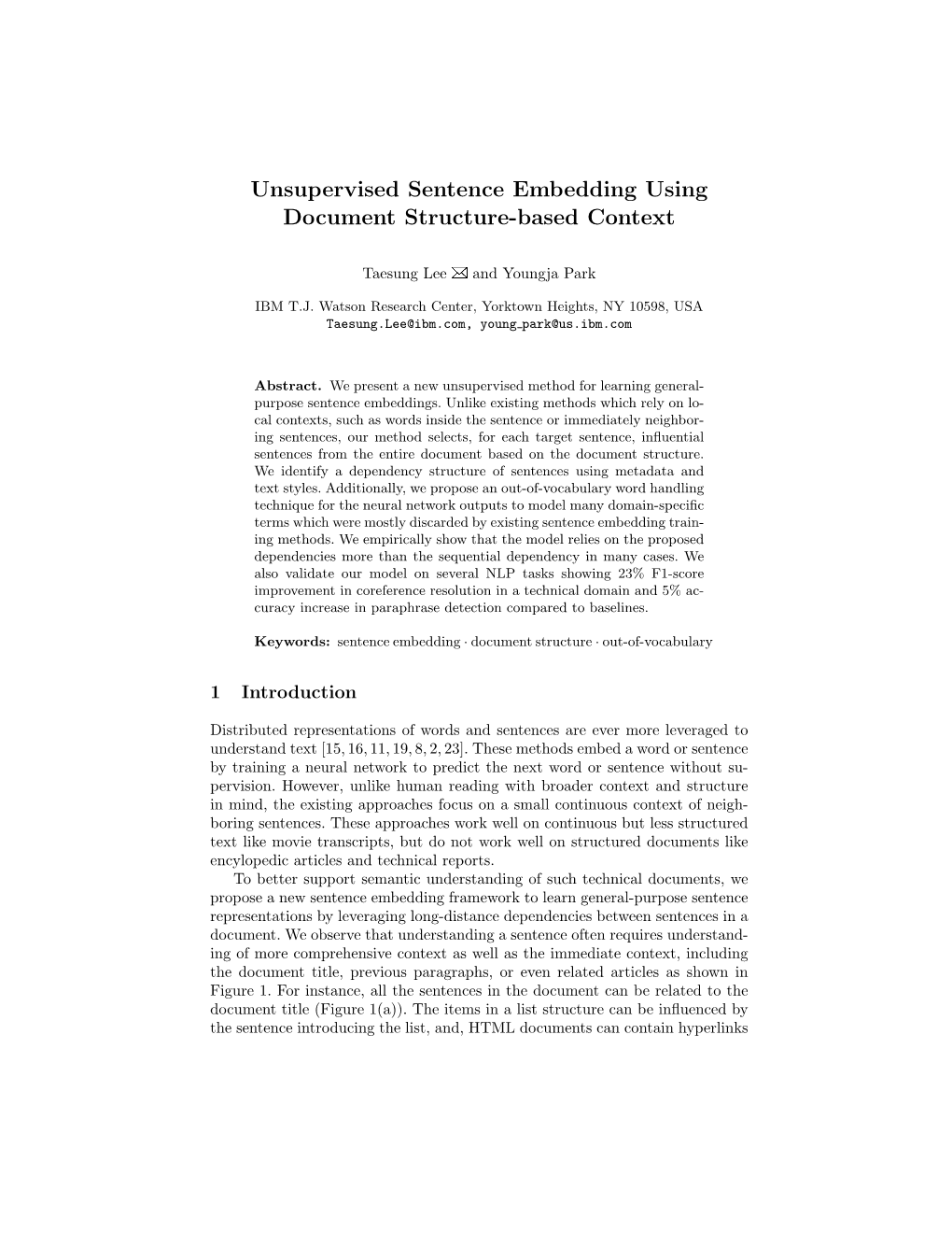 Unsupervised Sentence Embedding Using Document Structure-Based Context