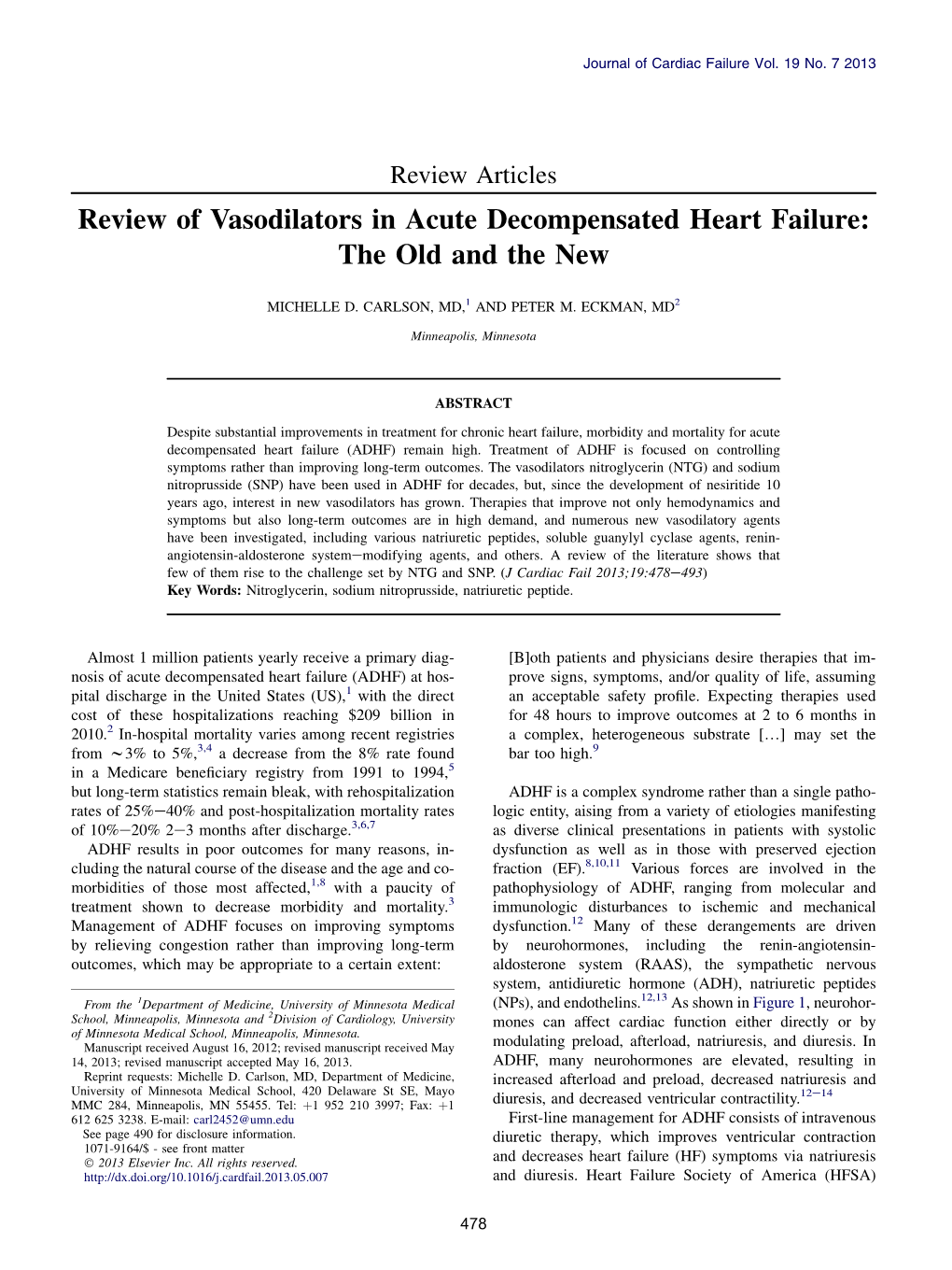 Review of Vasodilators in Acute Decompensated Heart Failure: the Old and the New