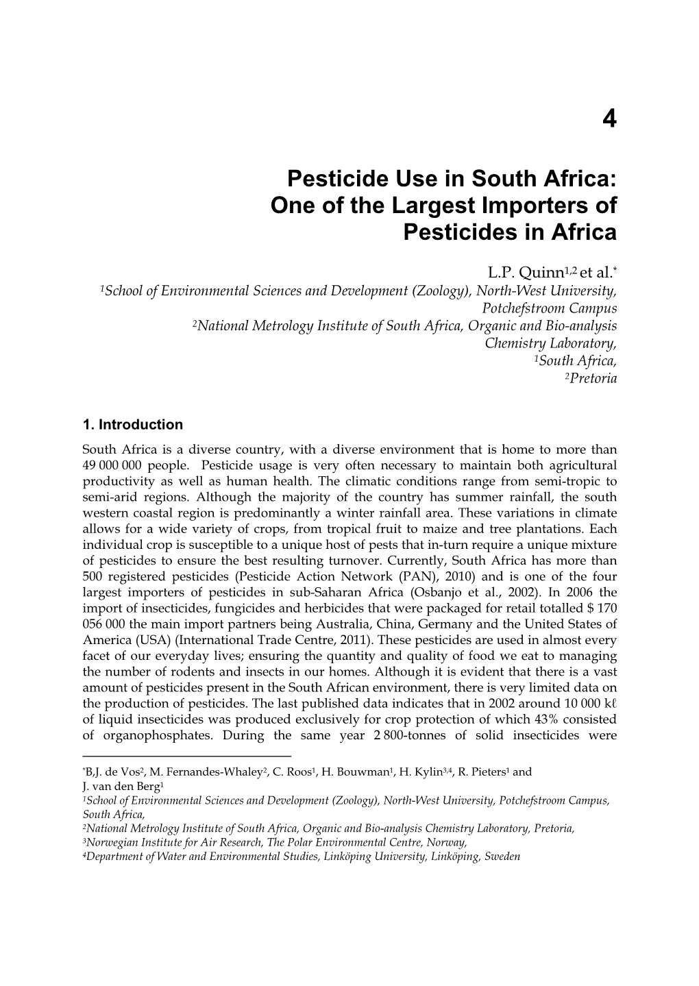 Pesticide Use in South Africa: One of the Largest Importers of Pesticides in Africa
