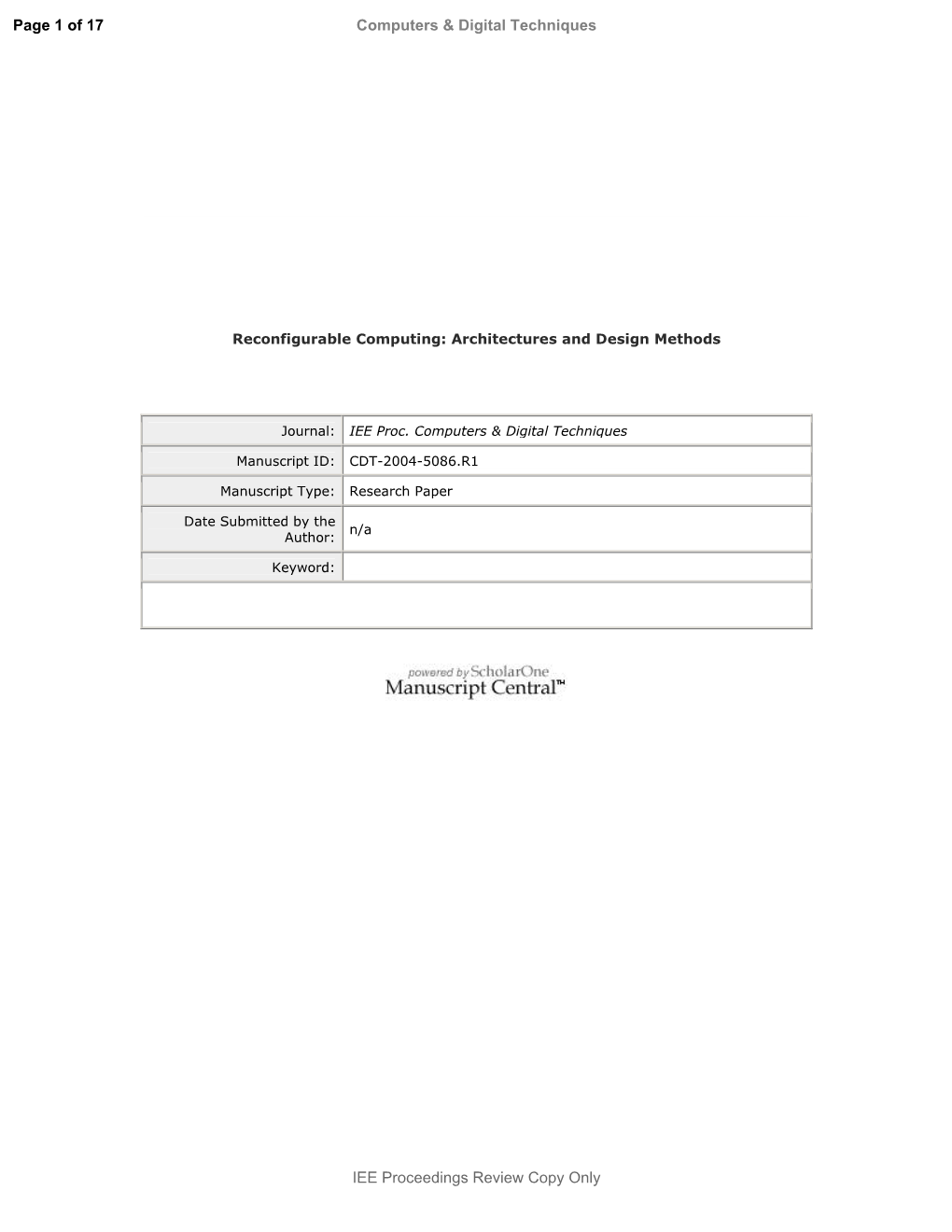 Page 1 of 17 IEE Proceedings Review Copy Only Computers & Digital Techniques