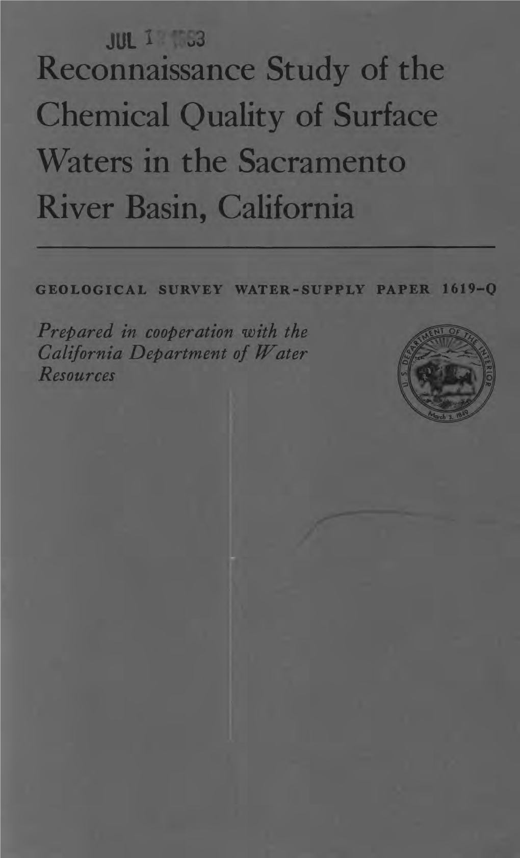 Reconnaissance Study of the Chemical Quality of Surface Waters in the Sacramento River Basin, California