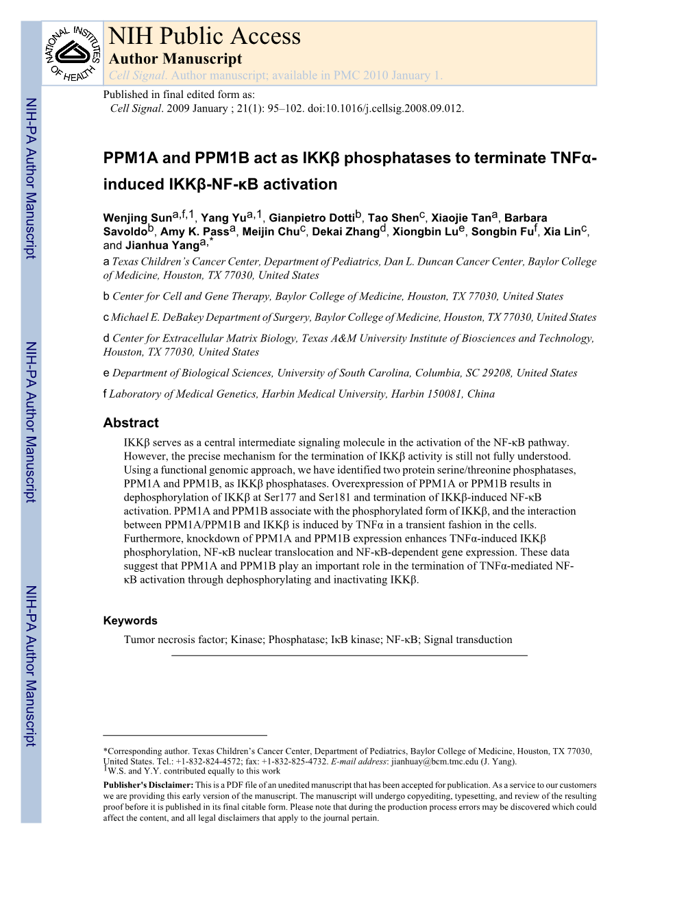 NIH Public Access Author Manuscript Cell Signal