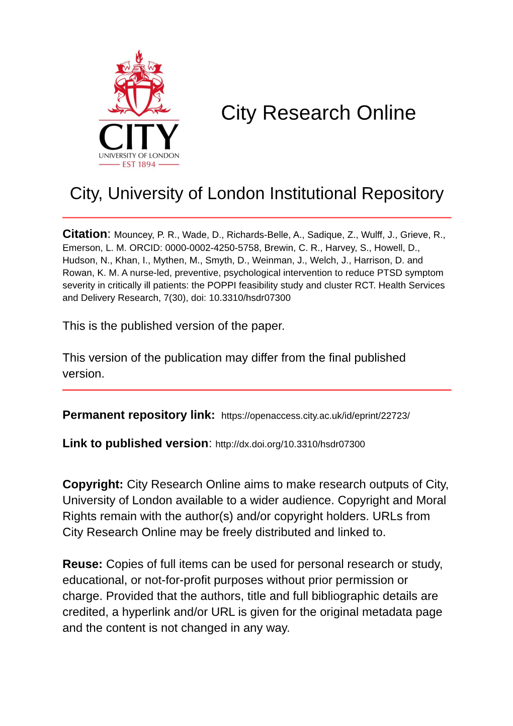 A Nurse-Led, Preventive, Psychological Intervention to Reduce PTSD Symptom Severity in Critically Ill Patients: the POPPI Feasibility Study and Cluster RCT