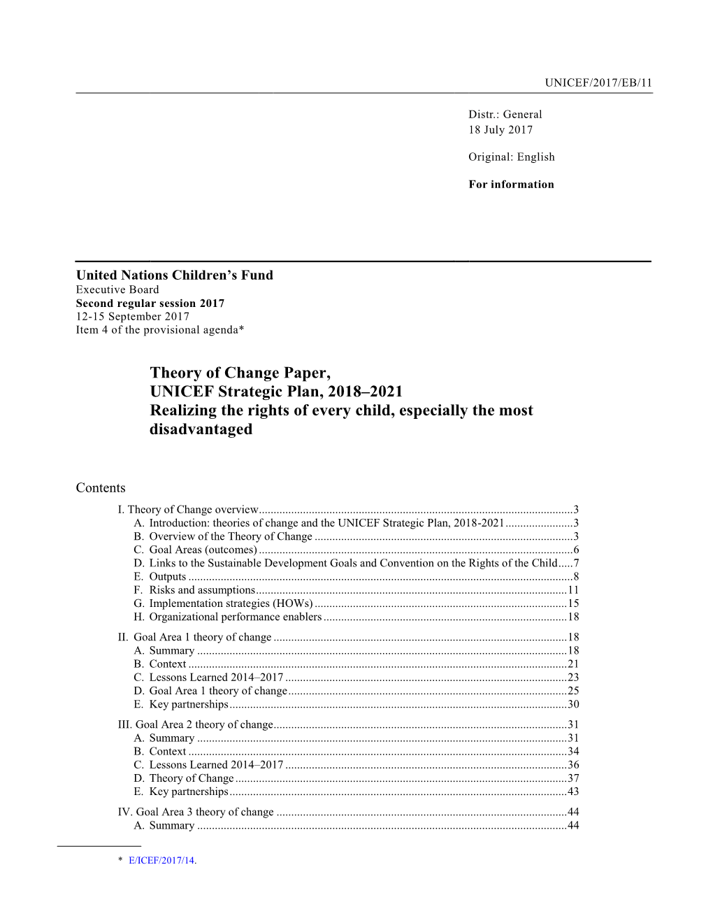 Theory of Change Paper, UNICEF Strategic Plan, 2018–2021 Realizing the Rights of Every Child, Especially the Most Disadvantaged