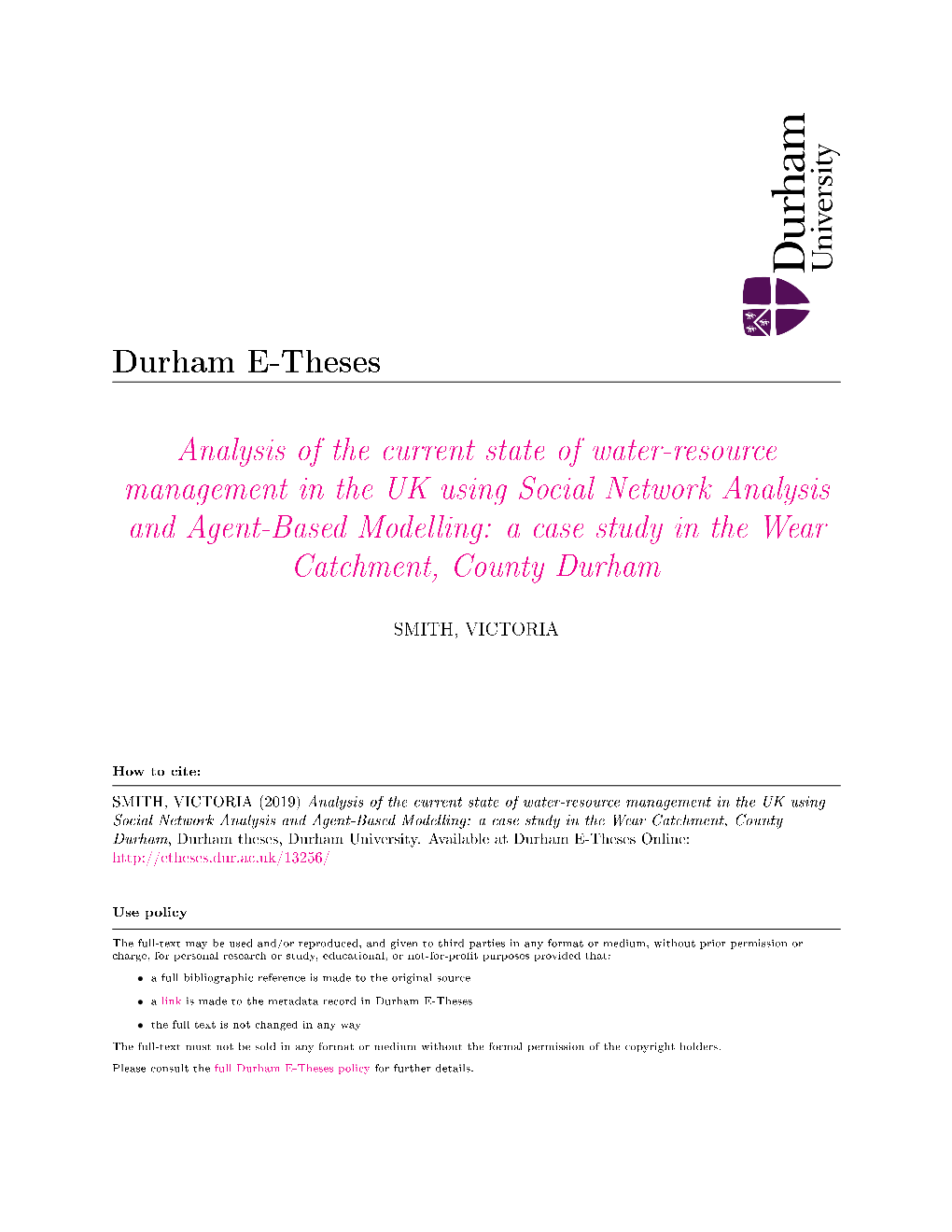 A Case Study in the Wear Catchment, County Durham