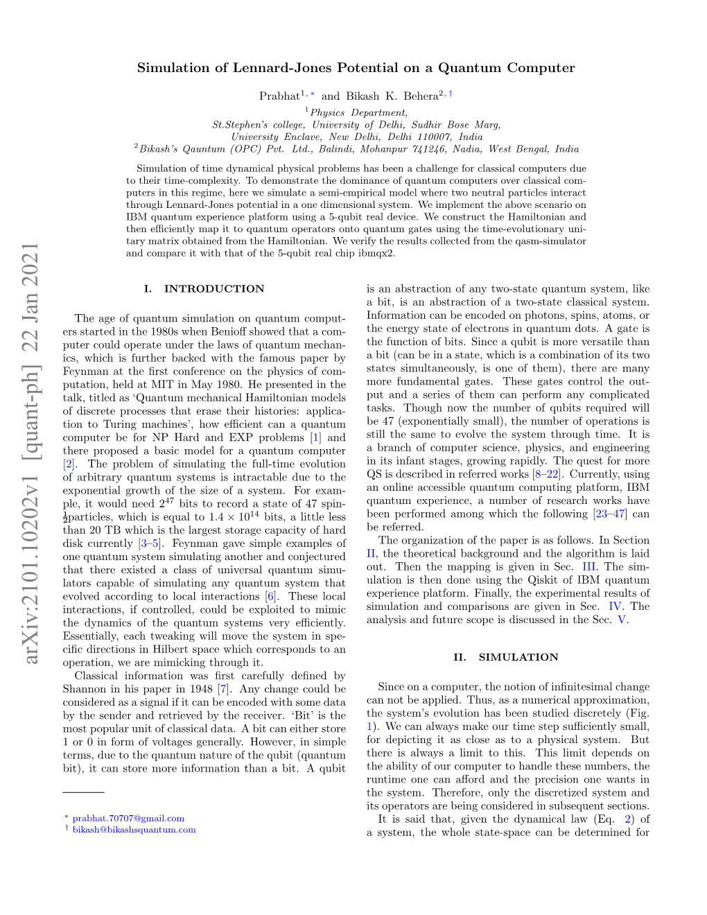 Simulation of Lennard-Jones Potential on a Quantum Computer