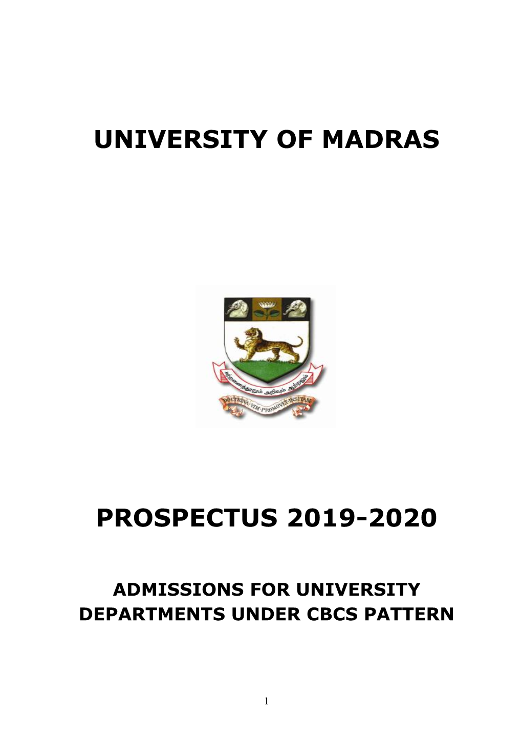 University of Madras Prospectus 2019-2020