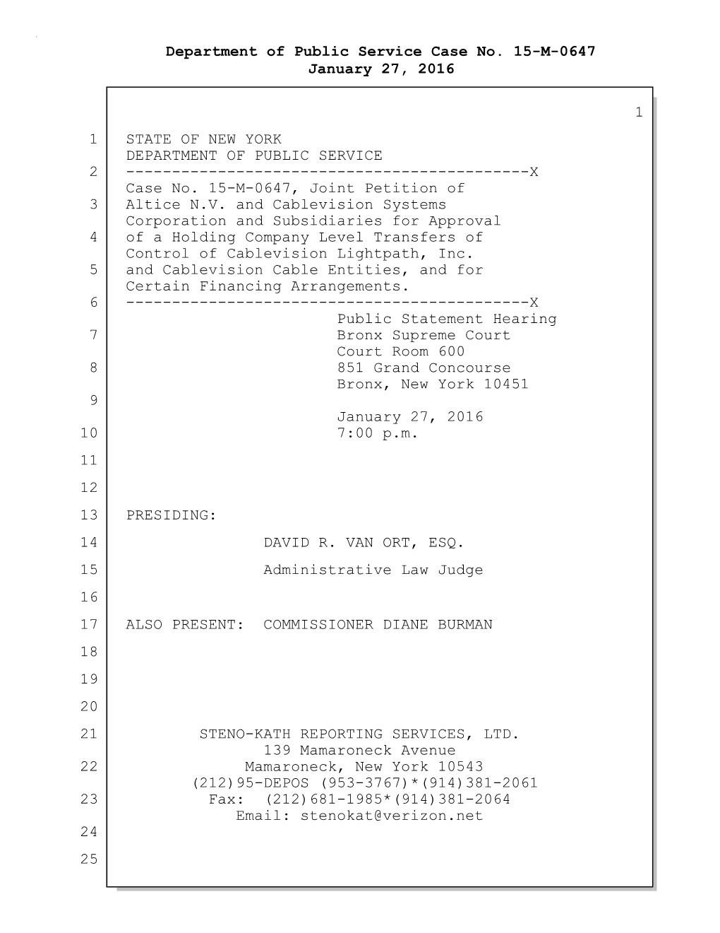 Department of Public Service Case No. 15-M-0647 January 27, 2016