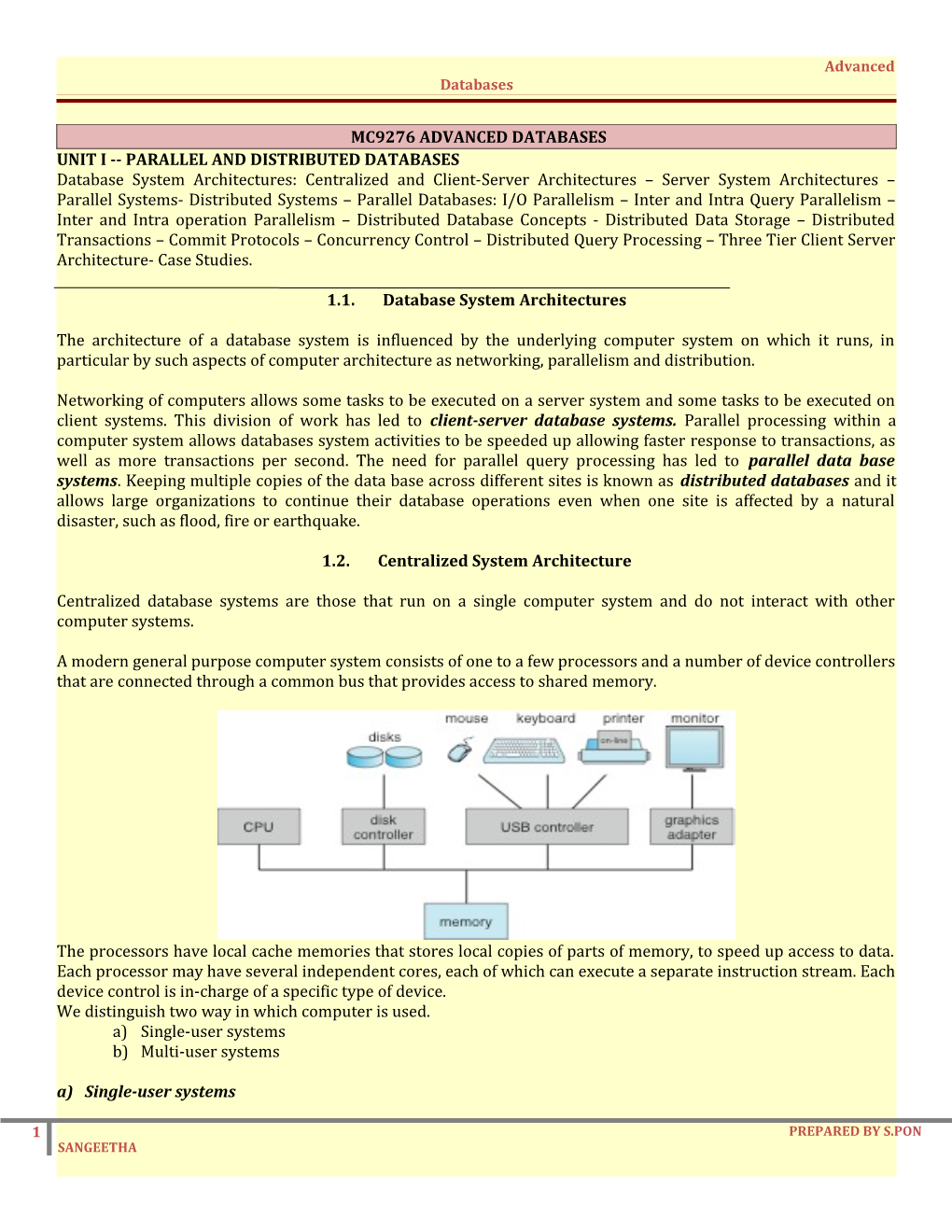 Unit I Parallel and Distributed Databases