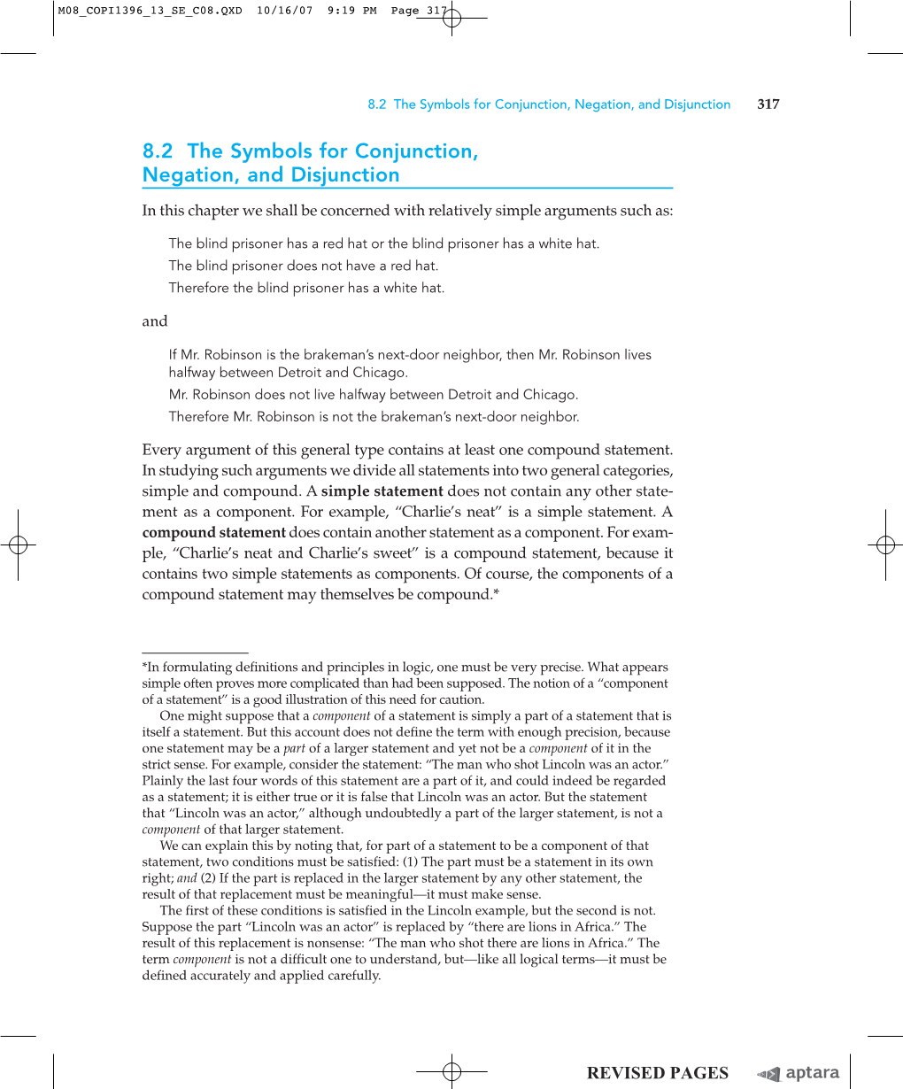 8.2 the Symbols for Conjunction, Negation, and Disjunction 317