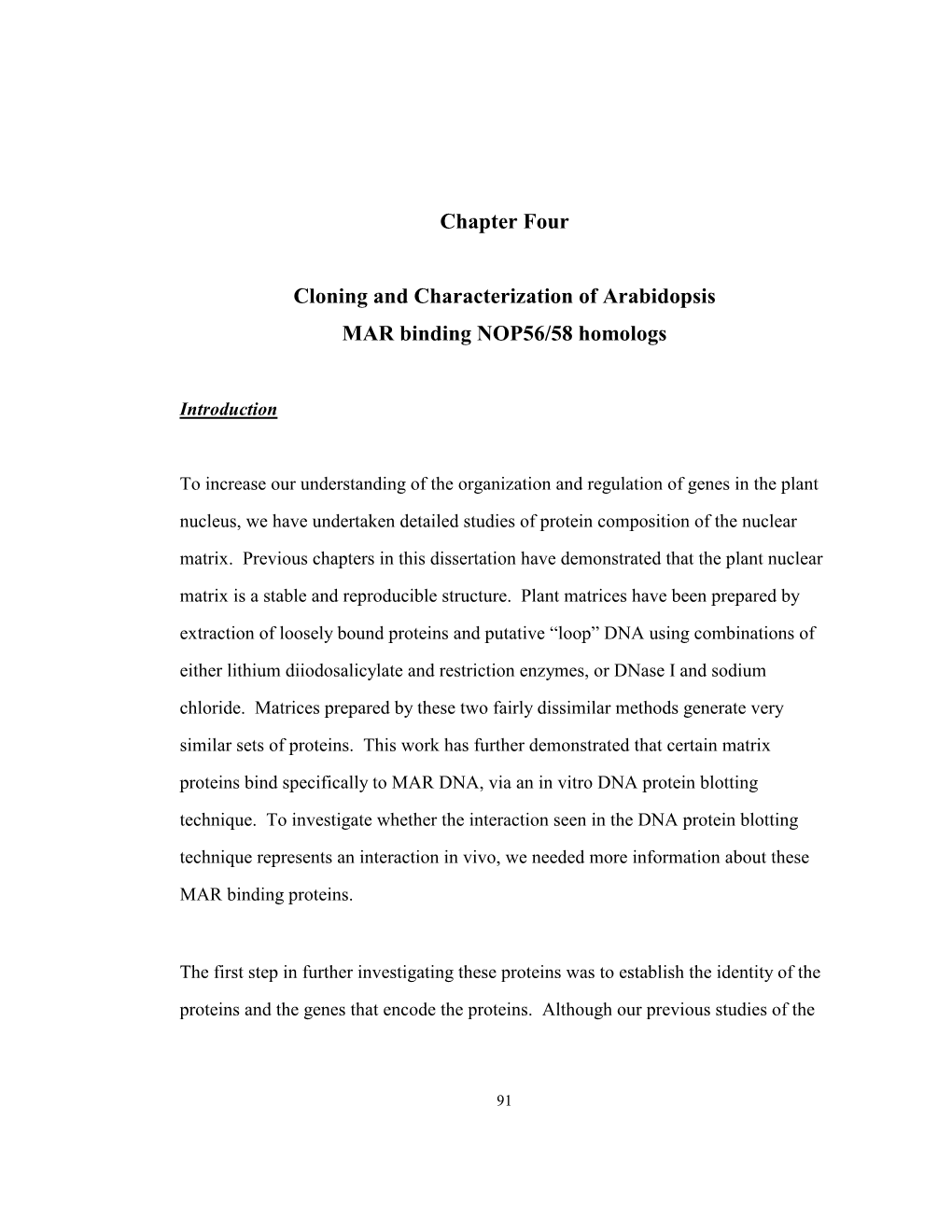 Chapter Four Cloning and Characterization of Arabidopsis