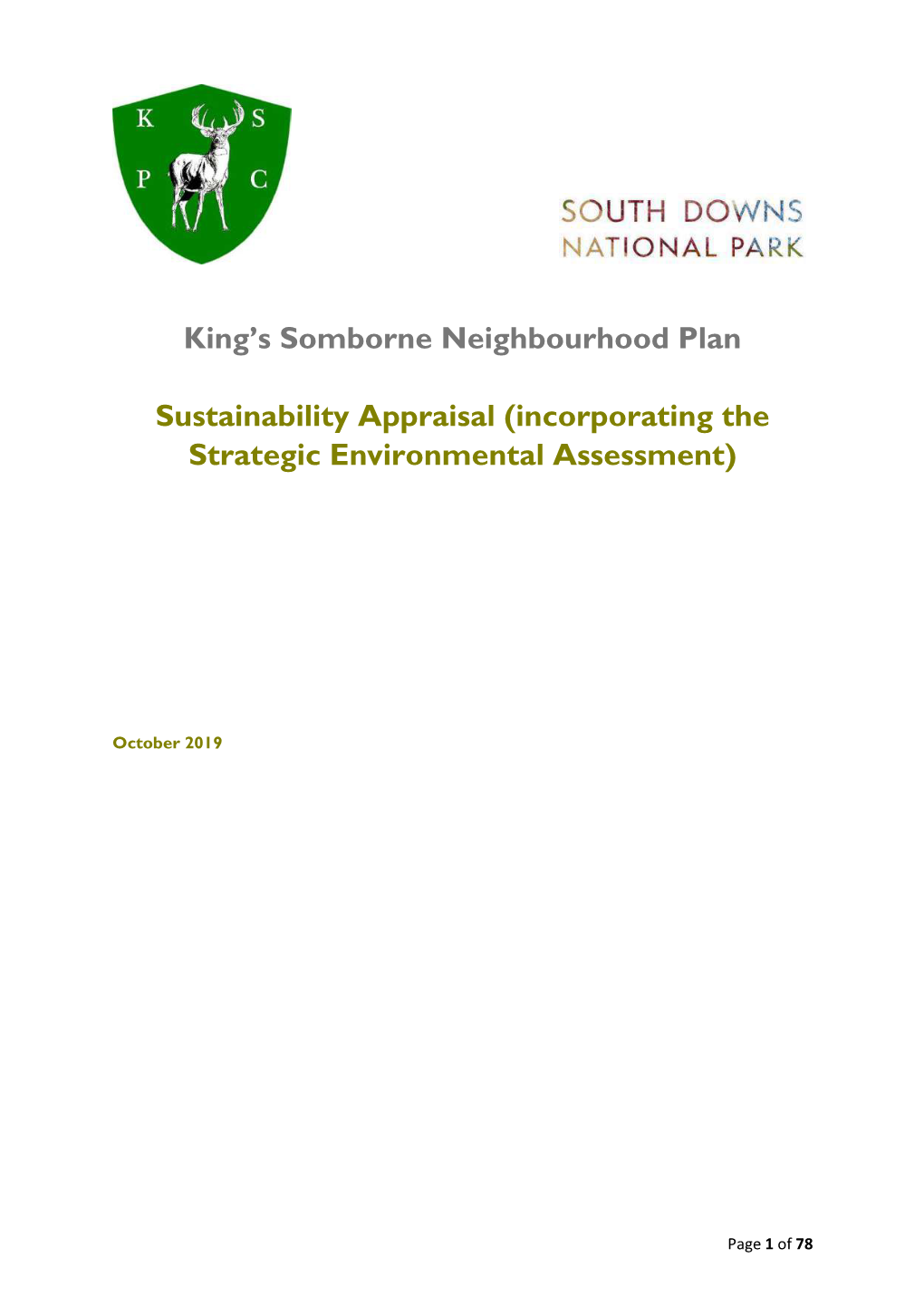 King's Somborne Neighbourhood Plan Sustainability Appraisal