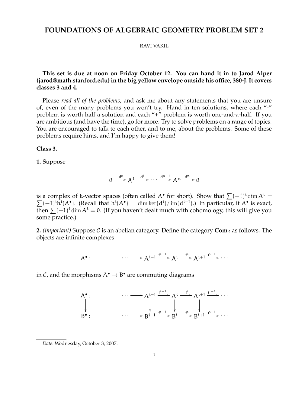 Foundations of Algebraic Geometry Problem Set 2