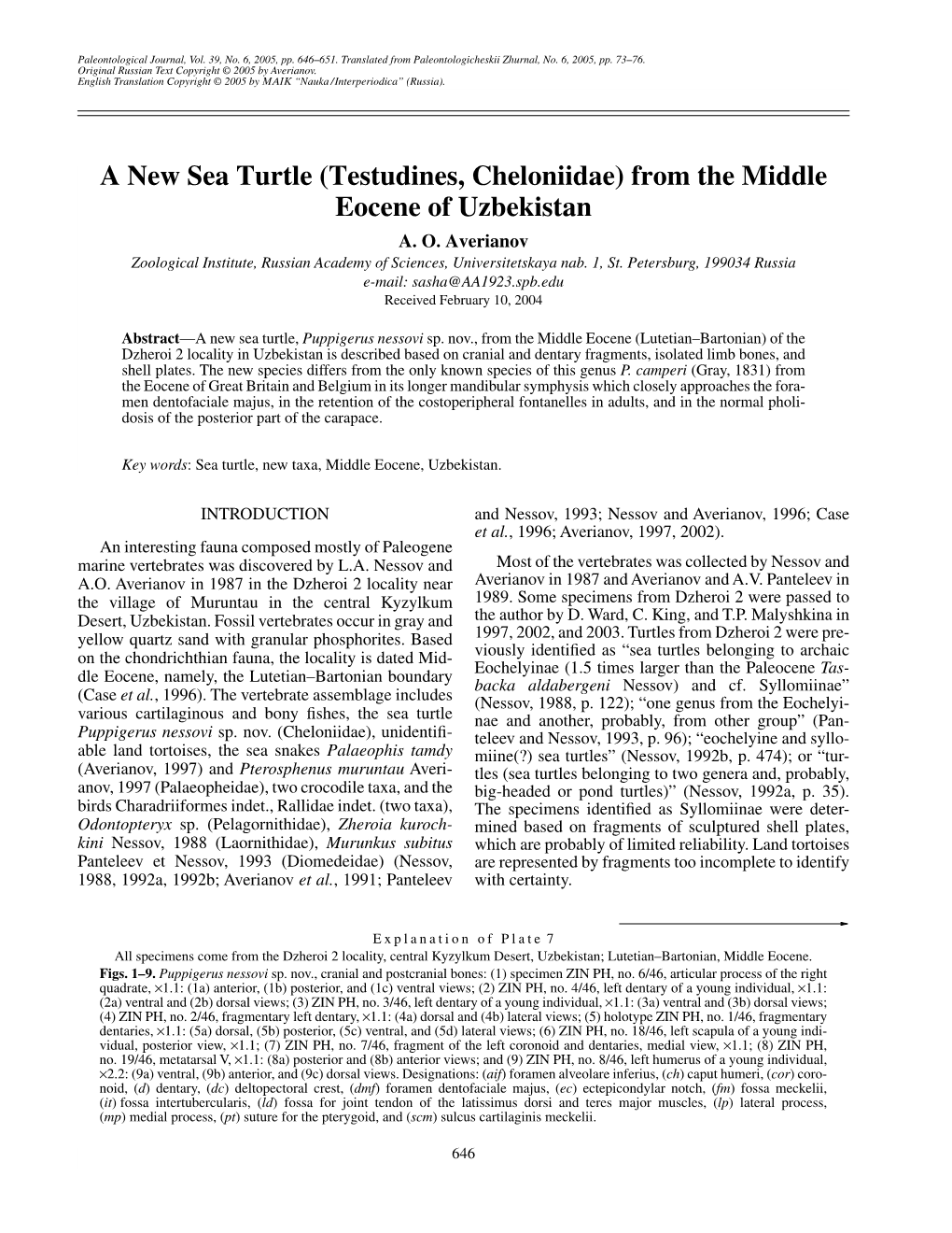 Testudines, Cheloniidae) from the Middle Eocene of Uzbekistan A