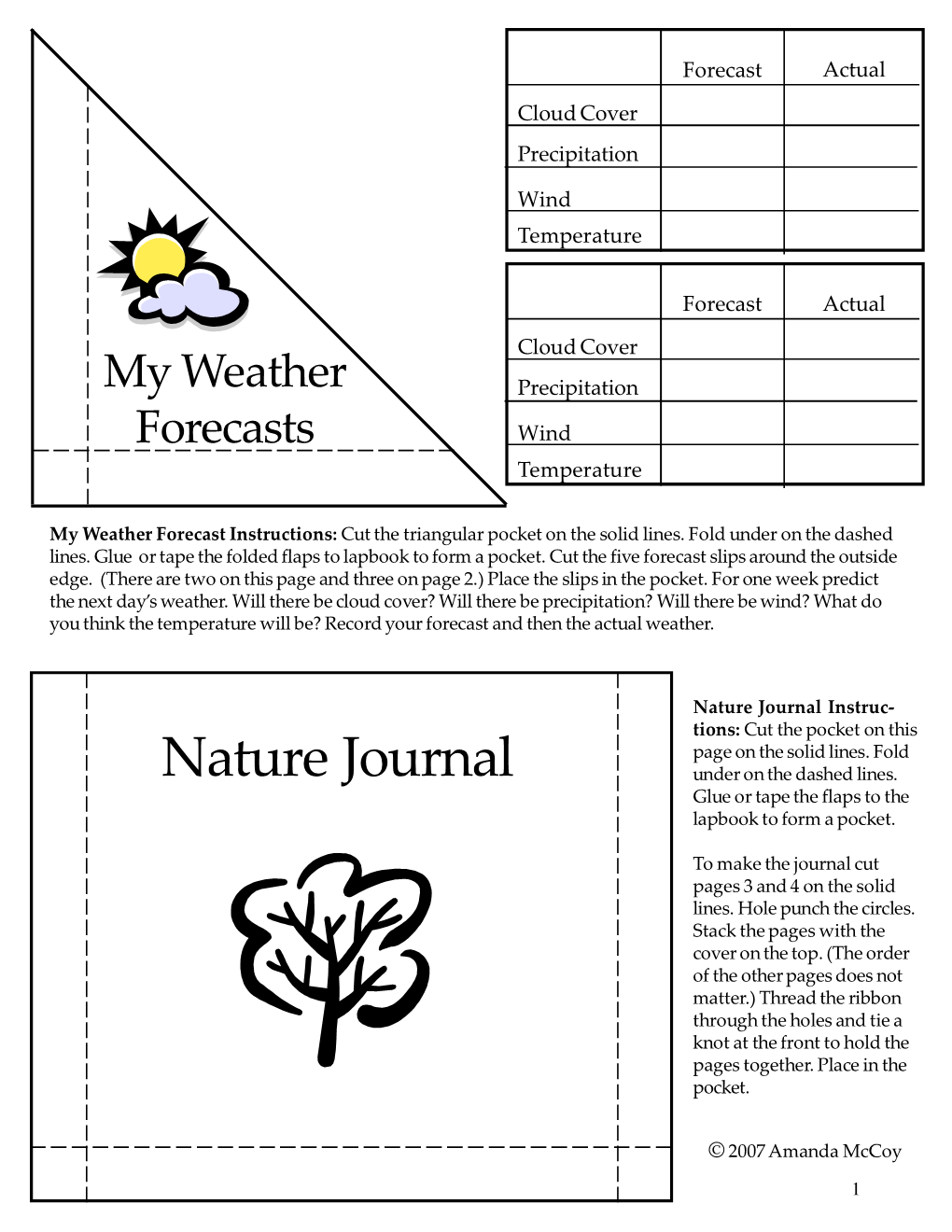 Nature Journal Instruc- Tions: Cut the Pocket on This Page on the Solid Lines