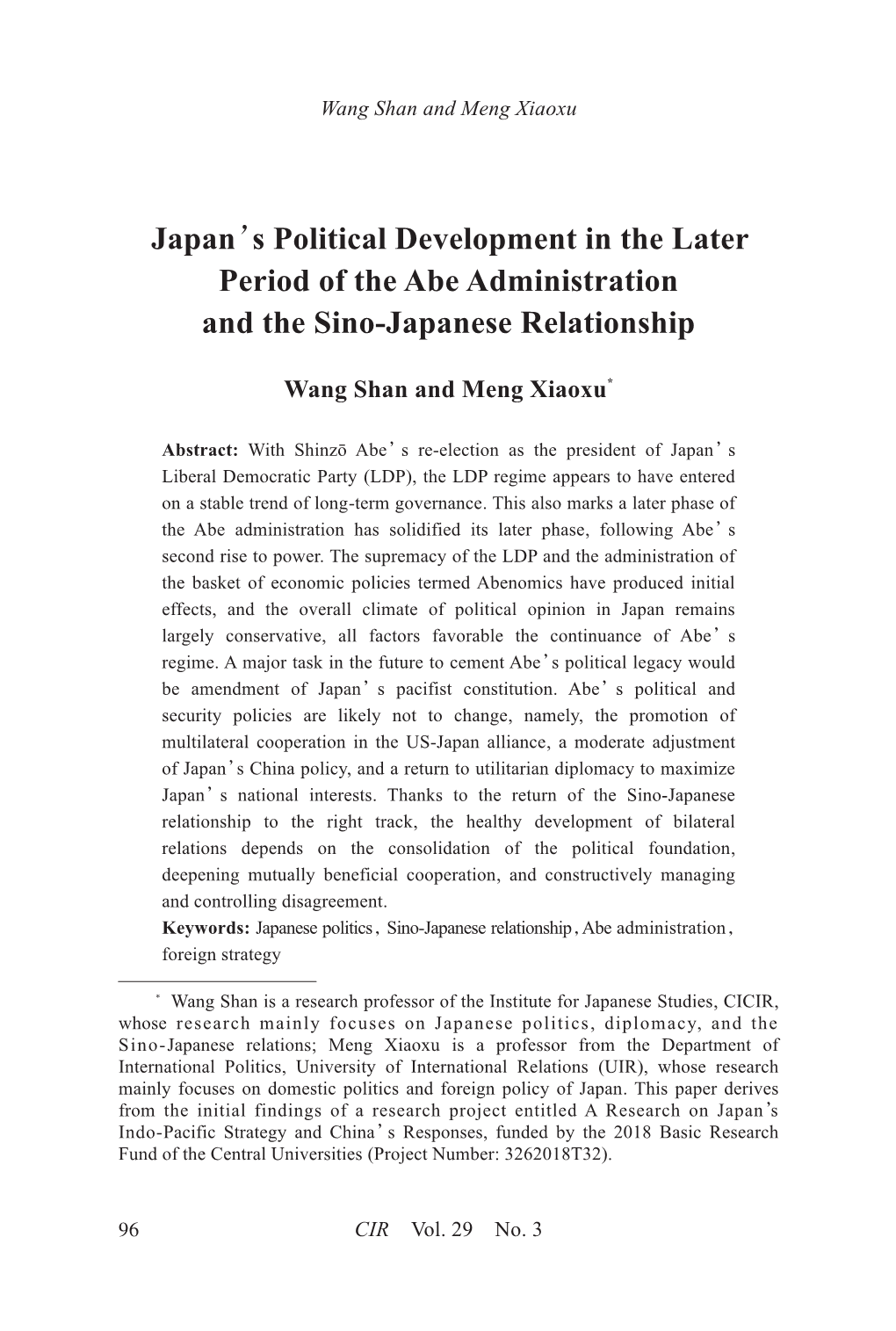 Japan's Political Development in the Later Period of the Abe