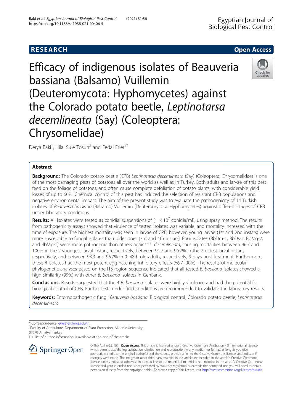 Efficacy of Indigenous Isolates of Beauveria Bassiana (Balsamo) Vuillemin (Deuteromycota: Hyphomycetes) Against the Colorado