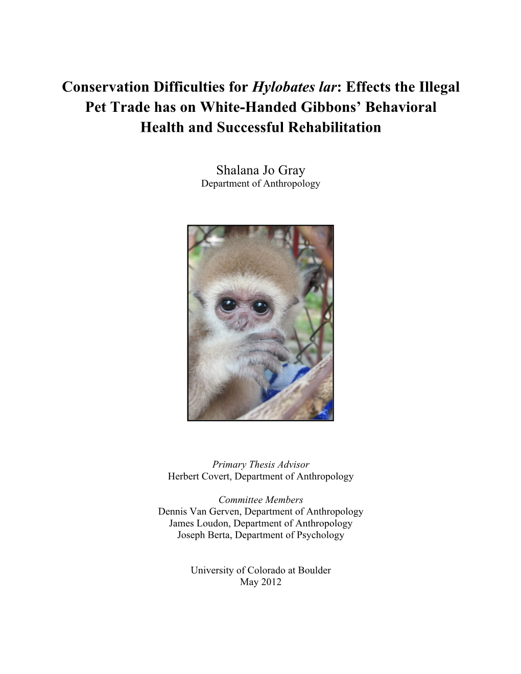 Conservation Difficulties for Hylobates Lar: Effects the Illegal Pet Trade Has on White-Handed Gibbons’ Behavioral Health and Successful Rehabilitation