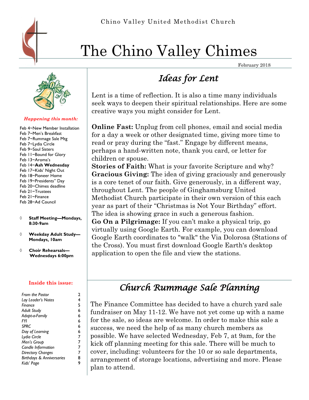 The Chino Valley Chimes February 2018 Ideas for Lent