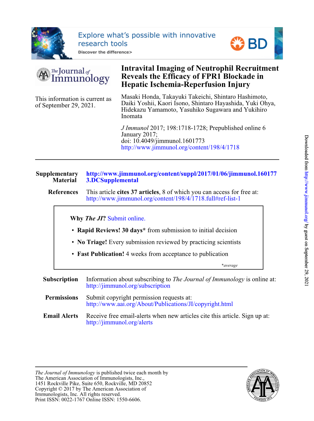 Intravital Imaging of Neutrophil Recruitment Reveals the Efficacy of FPR1 Blockade in Hepatic Ischemia-Reperfusion Injury